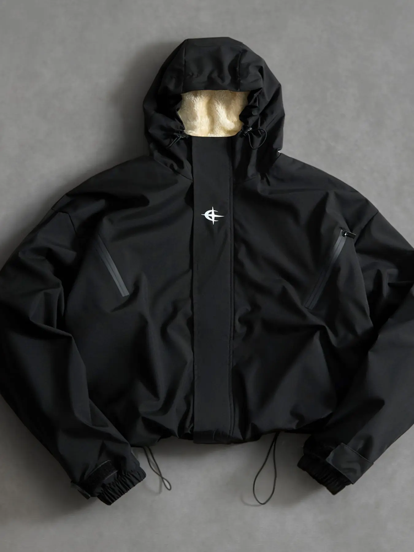 Men's Sherpa Fleece Lined Waterproof Windproof Hooded Jacket, Adjustable Drawstring Warm Winter Outdoor Hiking Ski Raincoat, Sport Outerwear, Plus Size, Outdoor Sports Outerwear