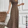 Women's Ditsy Floral Print V Neck Dress, Elegant Casual Short Sleeve Dress for Holiday Vacation Daily Wear, Ladies Clothes for Summer, Floral Prints Dress