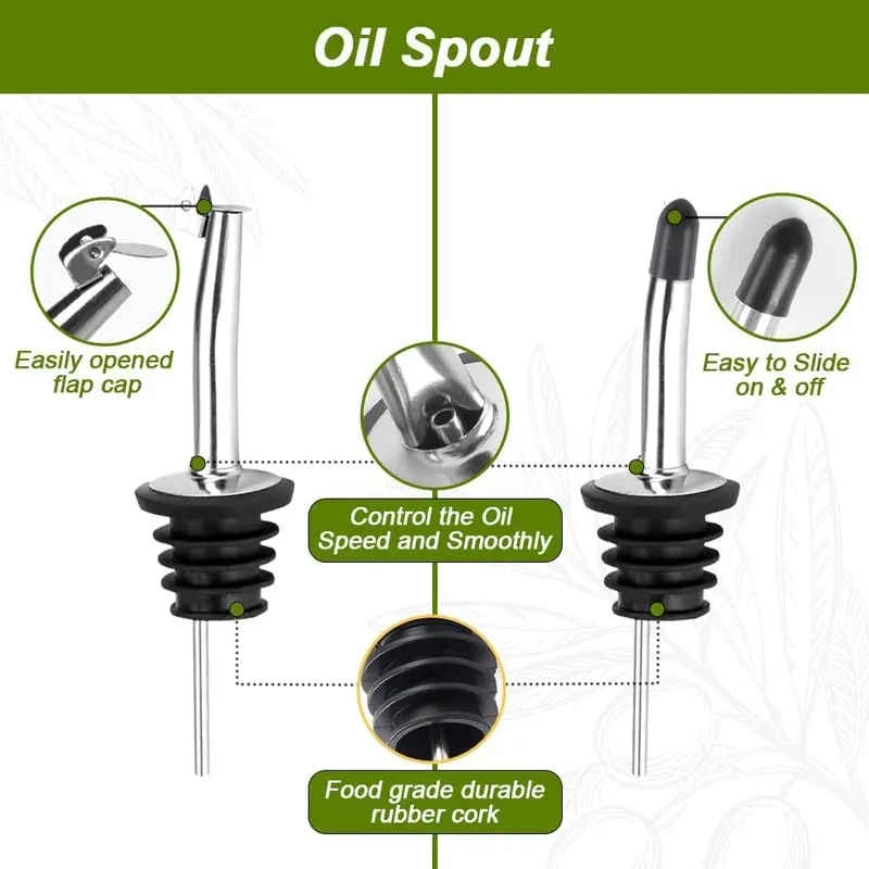 Olive Oil Dispenser Bottle, 2 count Green Glass Oil Bottle for Kitchen, Oil and Vinegar Dispenser Set with Pourers and Funnel -17oz Green Olive Oil Bottle Dispenser