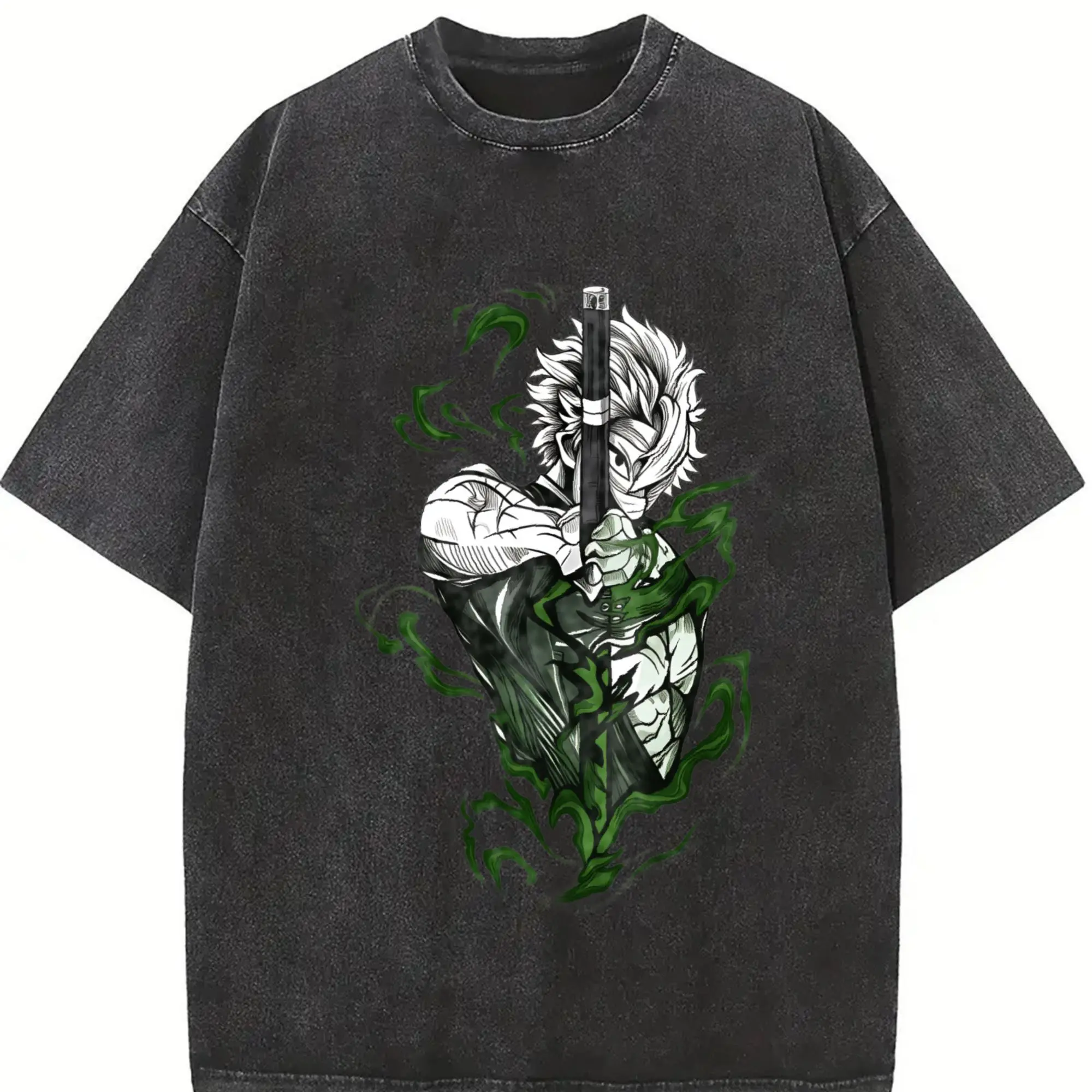 Shinazugawa Sanemi Wind Hashira v2 Demon Slayer Kimetsu No Yaiba Anime Double Printed Acid Washed Menswear graphic tee fantasy streetwear unisex merch Casual Top Distressed Festive