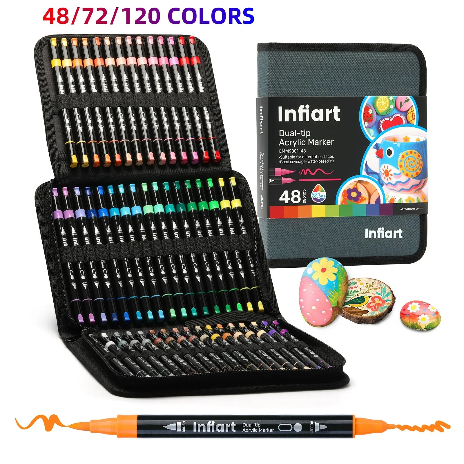 48/72/120 Color Dual-Ended Acrylic Marker Set, Non-Transparent Layerable, Ideal for Students, Scrapbooking, Stone Art, Fabric, Paper