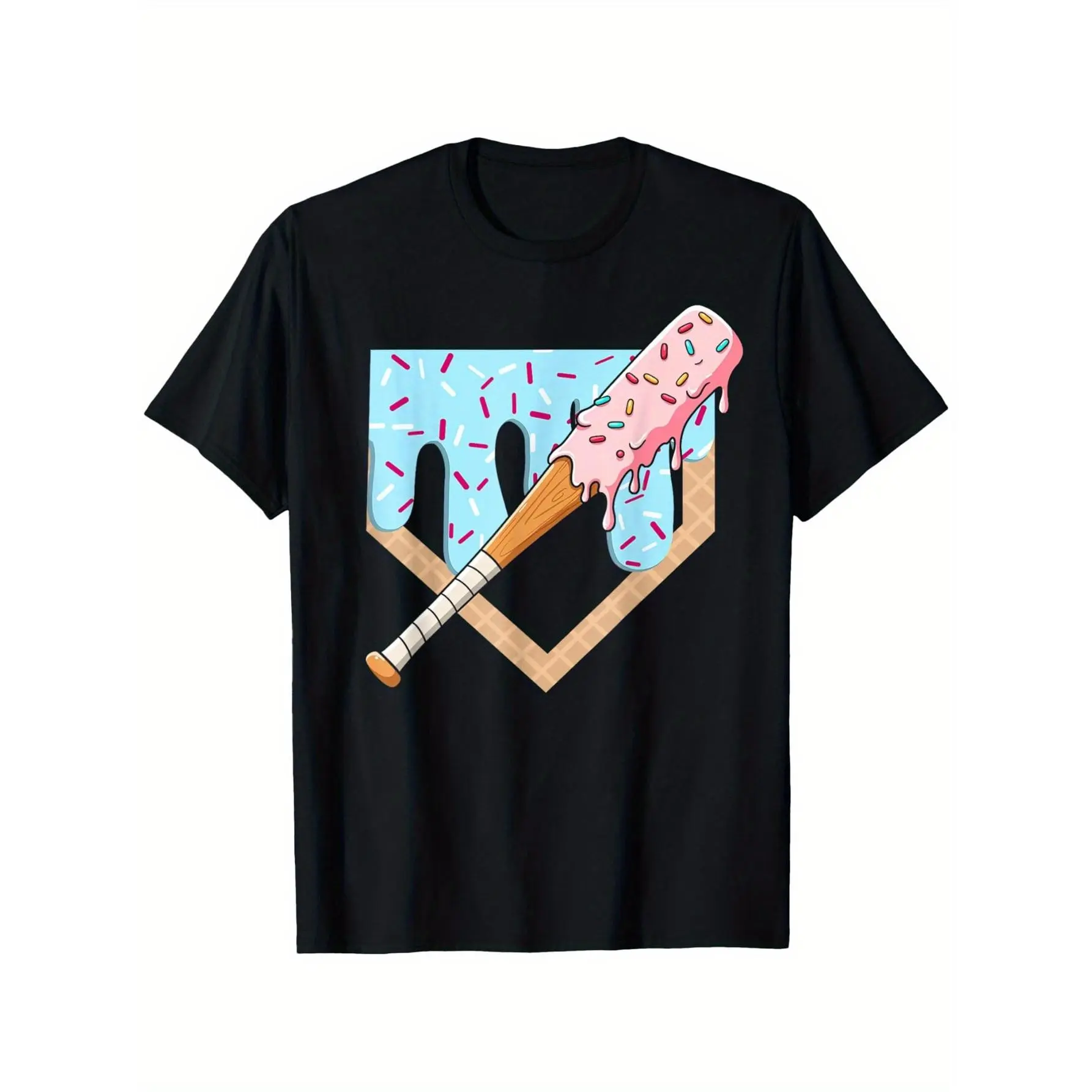 Cool Sport Baseball Home Plate Drip Boys Baseball Ice Cream T-Shirt for Boys Fashion Trend Bottoming Shirt Breathable, Casual Comfortable Top Streetwear Fashion Casual Summer Tee Crew Neck Short Sleeve T-Shirt Best Gift for Boy Girl
