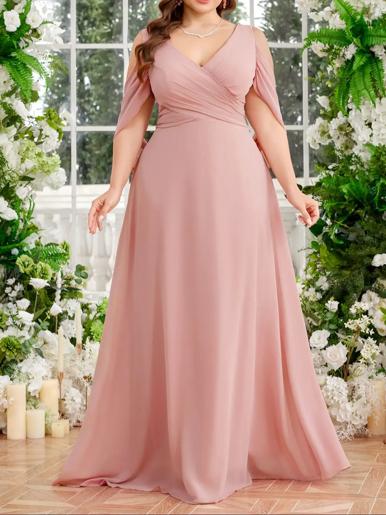 v shape dress design Elegant V-Neck Maxi for Women, High Waist A-Line Design, Perfect for Casual & Party Wear, Comfortable Fit for All Occasions Asymmetrical Waist Rouched Maxi NIGHT-OUT back and back zip Size:M(8/10) Lace
