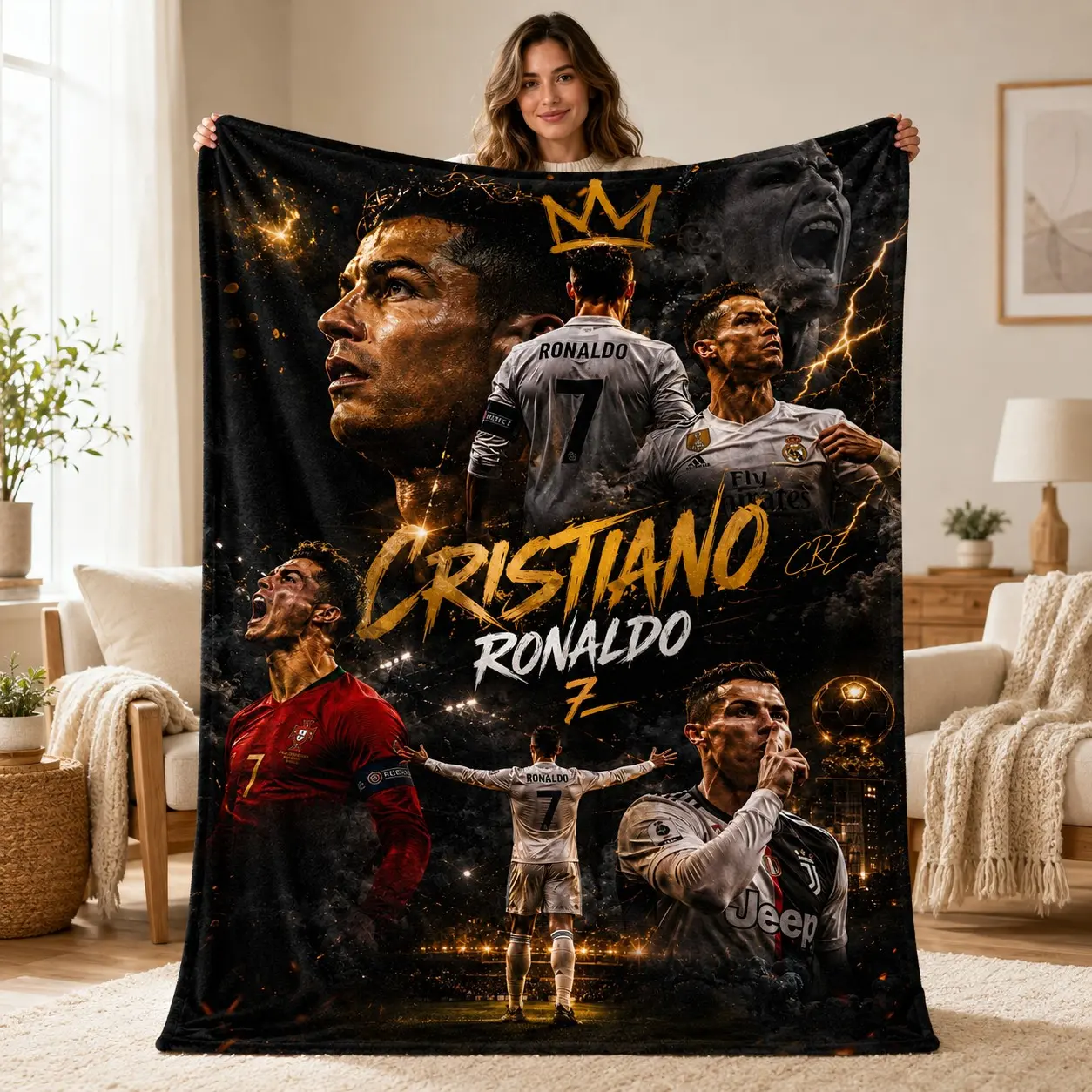 Ultra Soft Soccer Legend Blanket, Cristiano Ronaldo Cr7 Inspired Throw, Football Themed Cozy Home Decor, Perfect Gift for Football Fans
