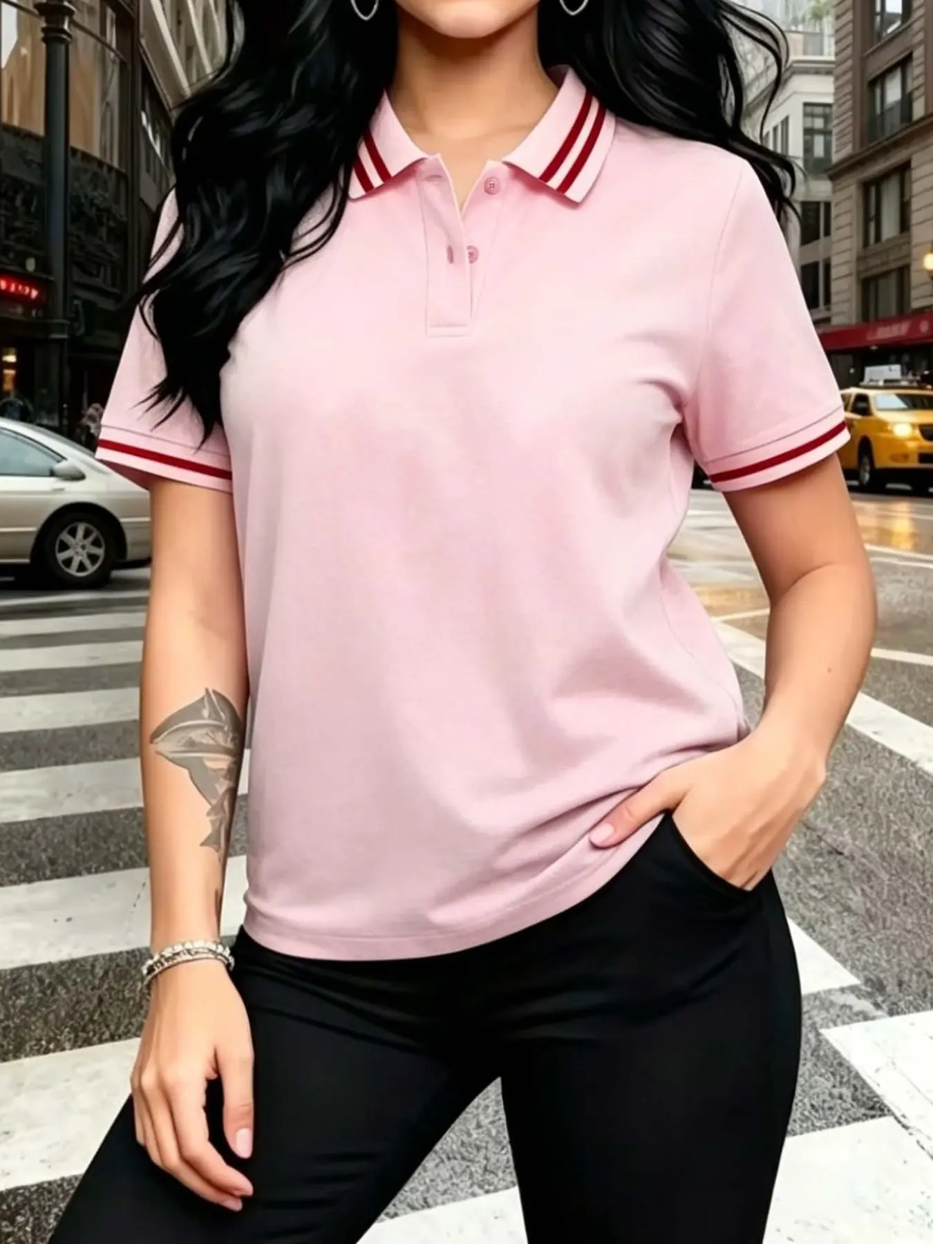 American Vintage Collar Polo Short Sleeve Women's T-Shirt, Casual Slim-Fit Knitted Top, Spring Summer Streetwear, Music Festival