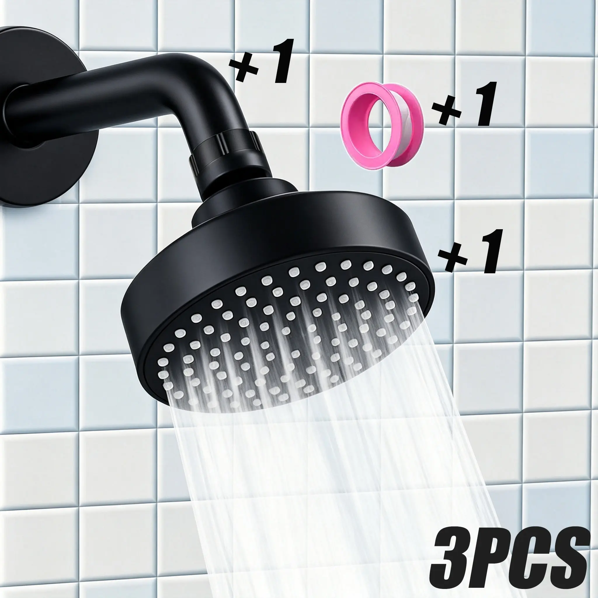Matte High-Pressure Shower Head with Extendable Arm, Fixed Shower Head Set with Seal Tape, Anti-Clog Nozzle, Bathroom Replacement Kit