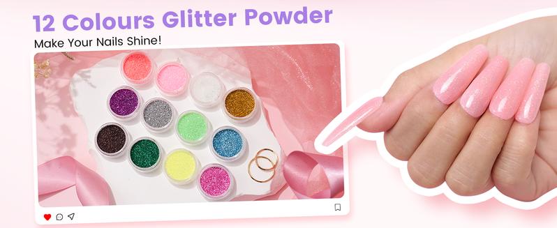 Nail Kit for Beginners with Everything: Practice Nail Hand Acrylic Set Professional Powder Liquid Starter Kits with Drill U/V Lamp in Cosmetic Gift Bag for Salon Home (Pink)