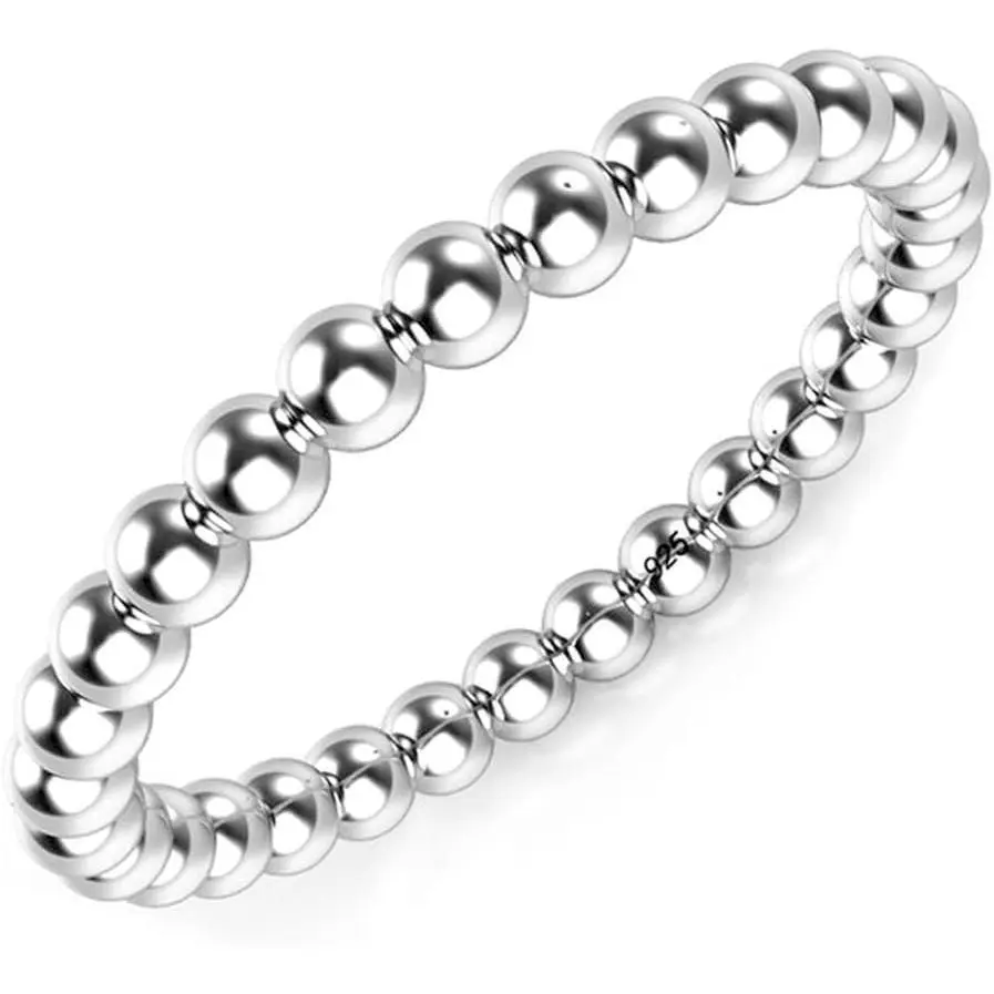 925 Sterling Silver 2MM Rope Twist Braid Rope Eternity Bead Wedding Band Ring, Metal Factory Fashion Costume Jewelry