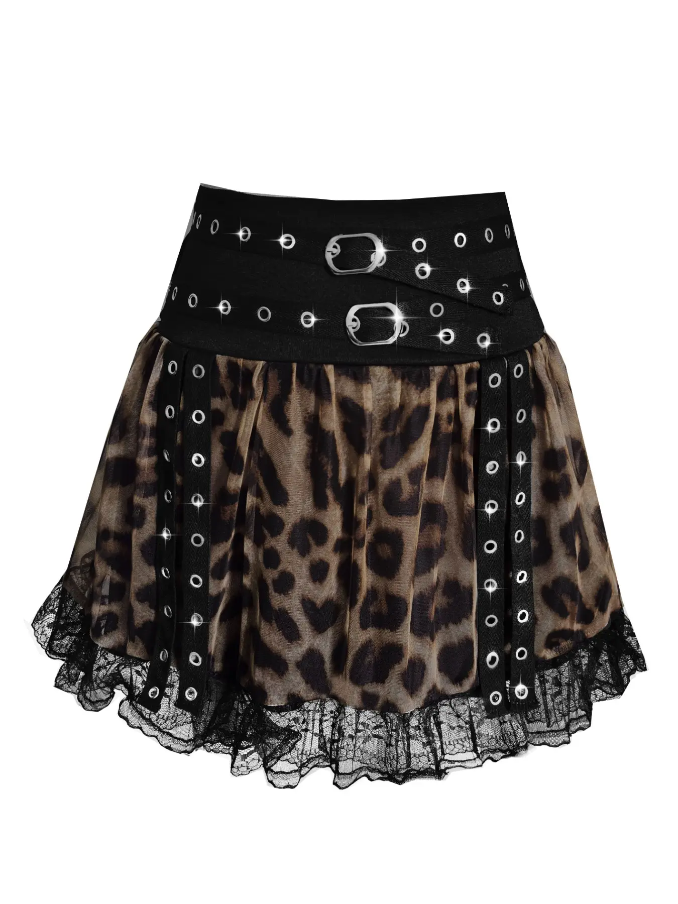 Leopard Print Lace Punk Half Skirt Women, Western Wild Beauty, A-Line Short Skirt, Perfect for Music Festivals, Gothic Parties, Fall Winter Casual Wear, Fashion