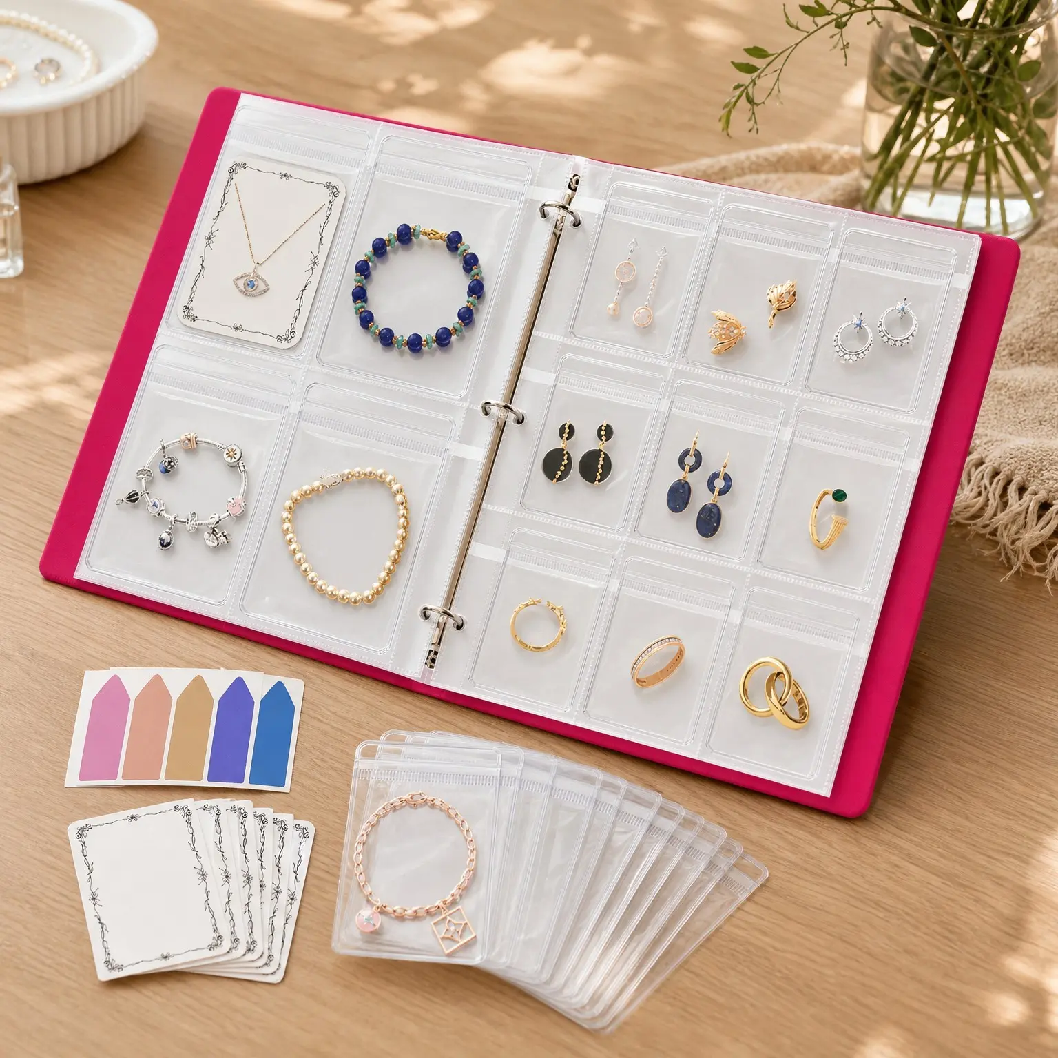 Large Transparent Jewelry Storage Book with 300 Pockets & 50 Jewelry Pouches, Travel Jewelry Organizer Binder for Earrings, Bracelets, NecklacesGift