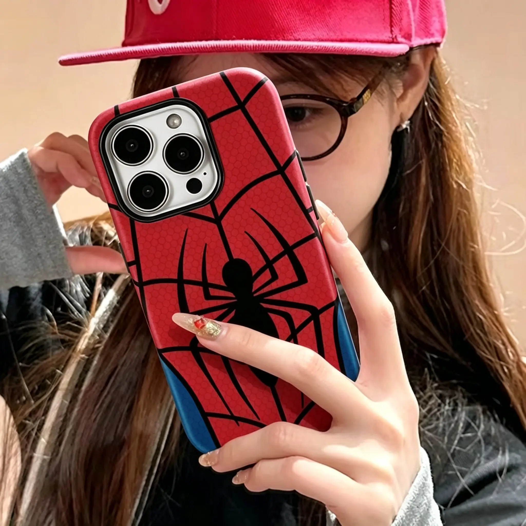 Stylish dual-layer reinforced phone case featuring a spiderweb pattern. Compatible with iPhone 17/16/15/14/13/12/11 (including Plus, Pro, Pro Max, Air, X, XS, and XS Max models) and Samsung devices; ideal as a birthday or holiday gift, or as a matching ca