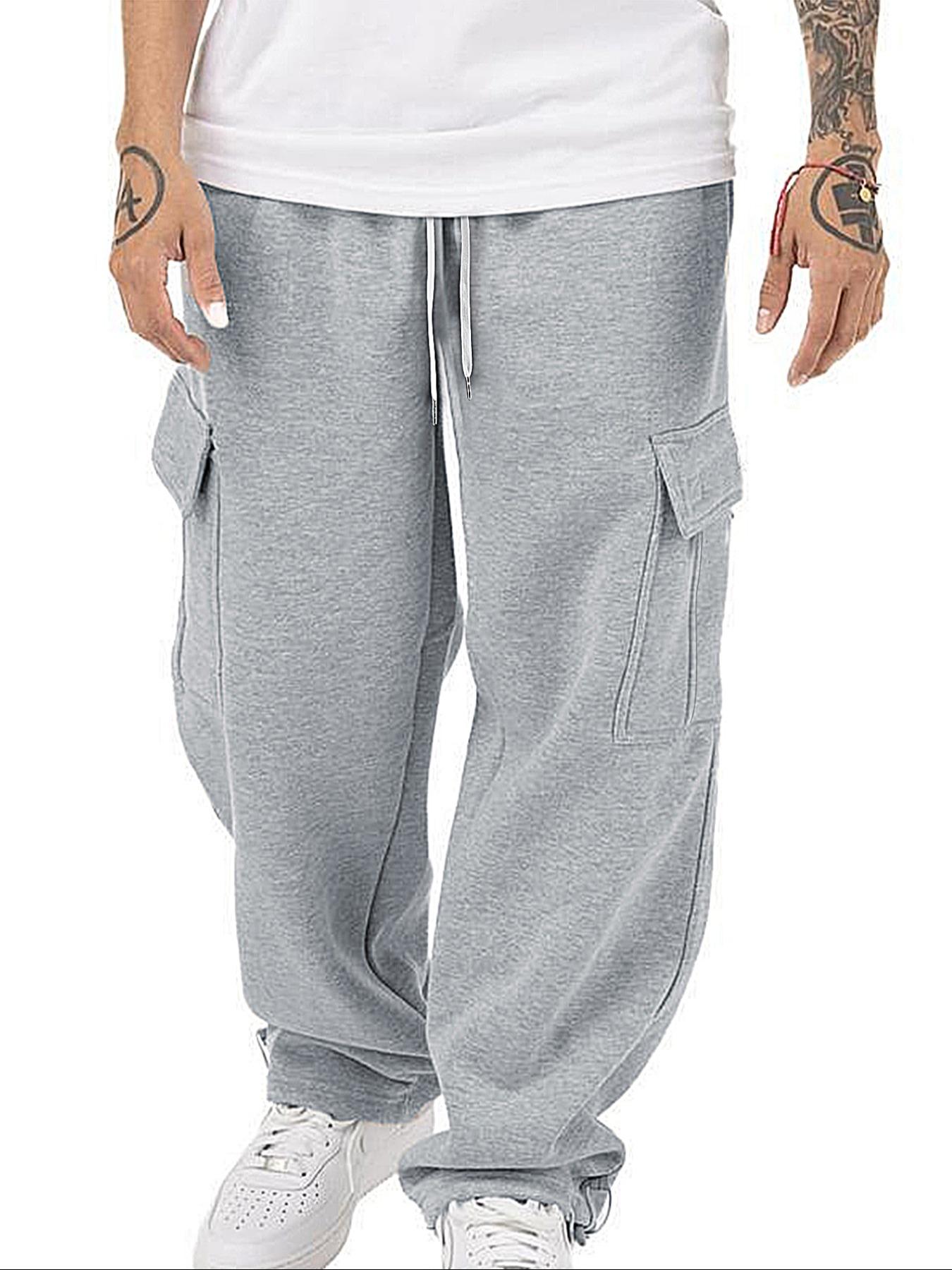 Men's Loose Plain Pocket Drawstring Waist Straight Leg Sweatpants, Casual Soft Comfortable Pants for Daily Wear, Men's Fall & Winter Trousers, Sports Bottoms