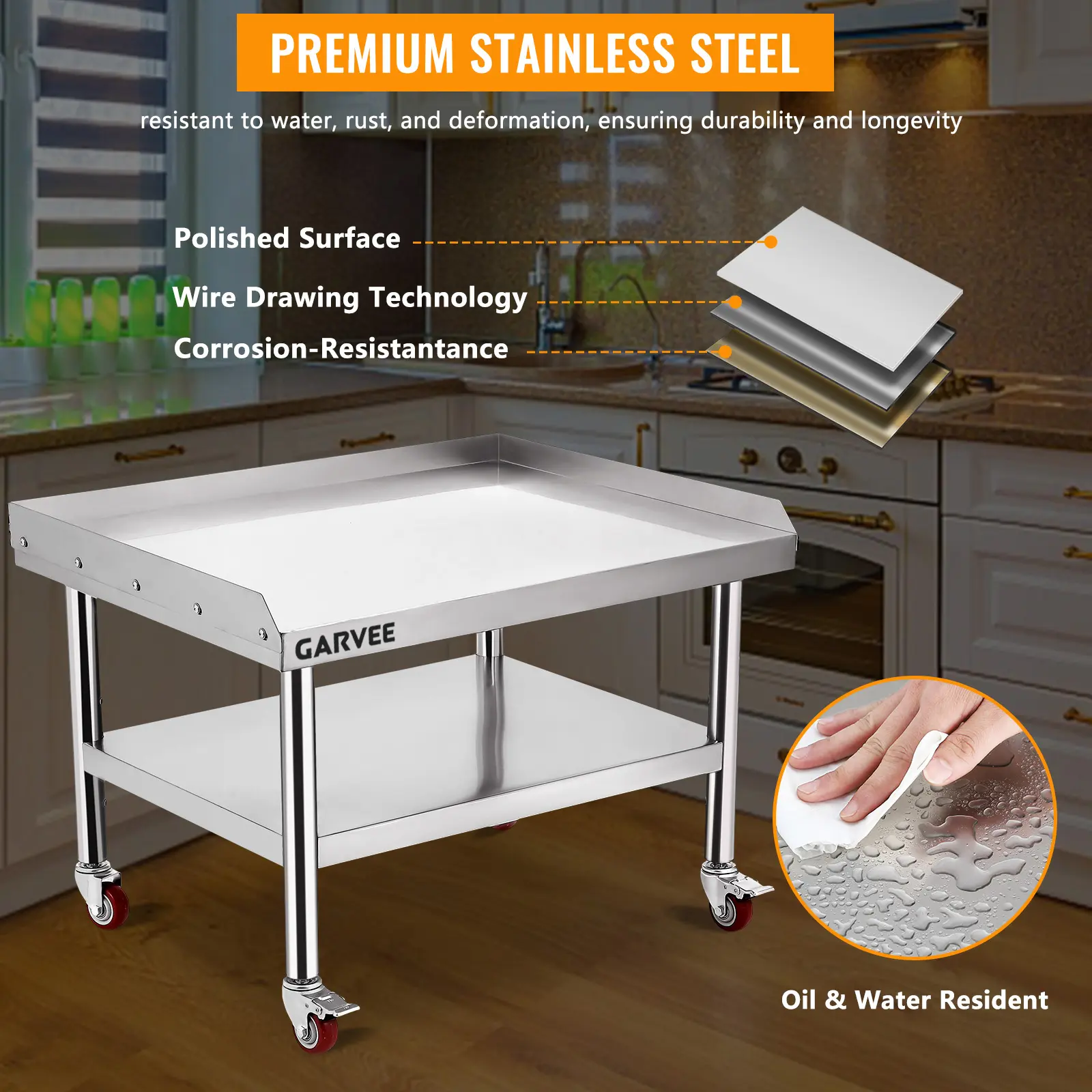 36-Inch x 30-Inch Stainless Steel Work Table, Height Adjustable Metal Prep Table with Bottom Shelf for Restaurant, Home Kitchen & Commercial Use, 660 Lbs Capacity