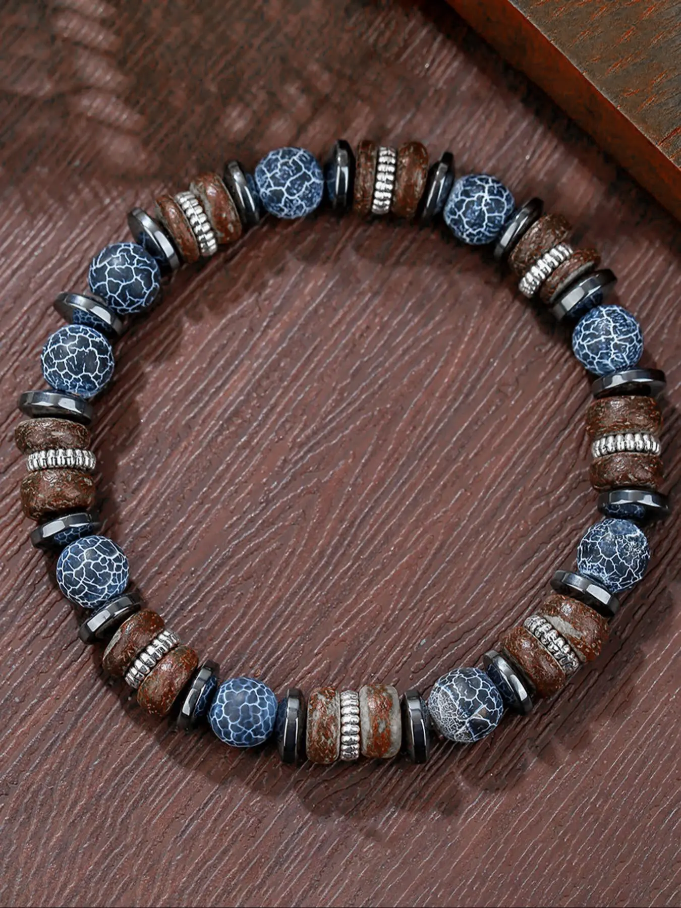 1PC Man's Vintage Ethnic Gray Weathered Onyx Bracelet for Men Tribal Coconut Spacers Wooden Beaded Bracelet Men Jewelry, High Quality Bracelet