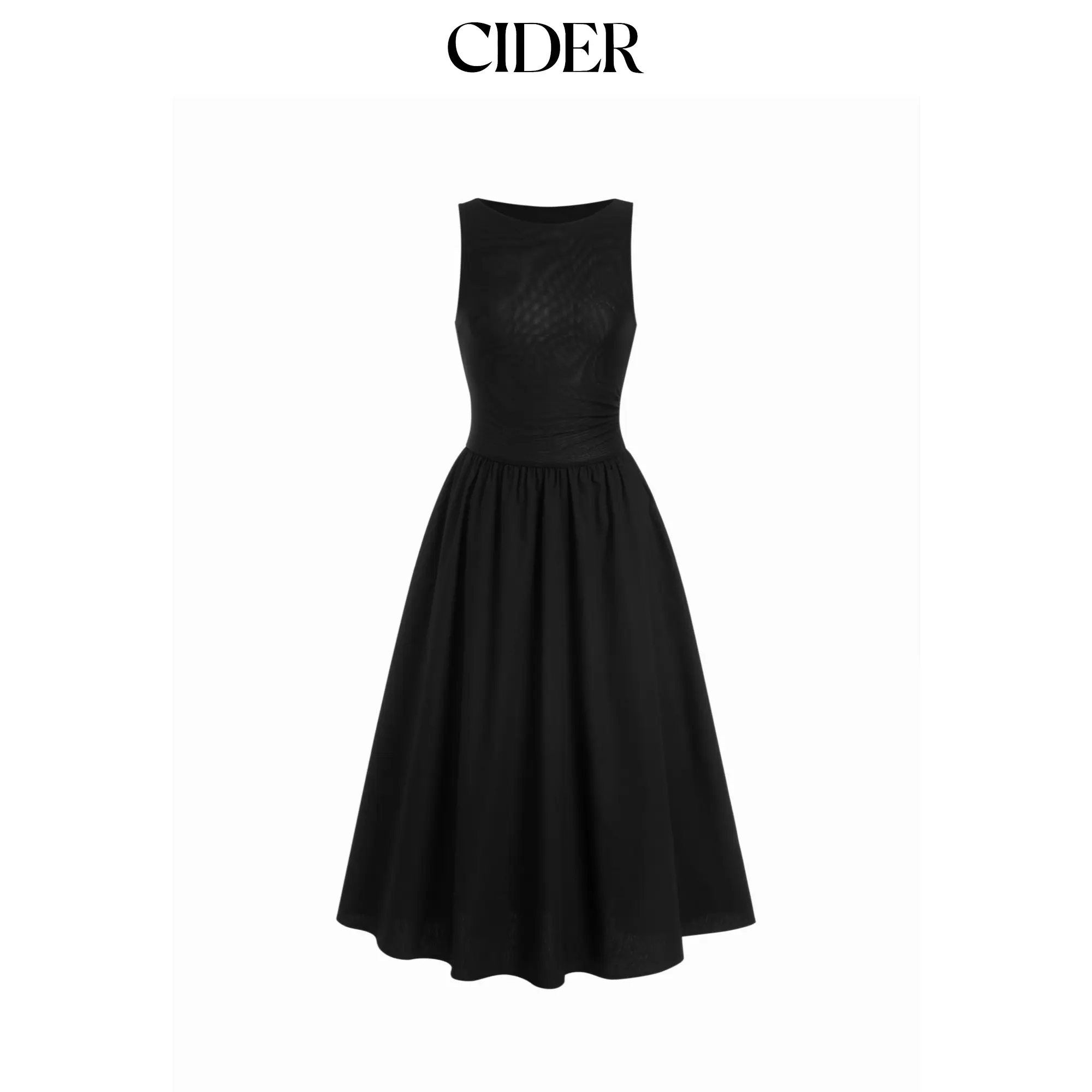 Cider Cotton Boat Neck Ruched Low Rise A-line Maxi Dress SohoChic