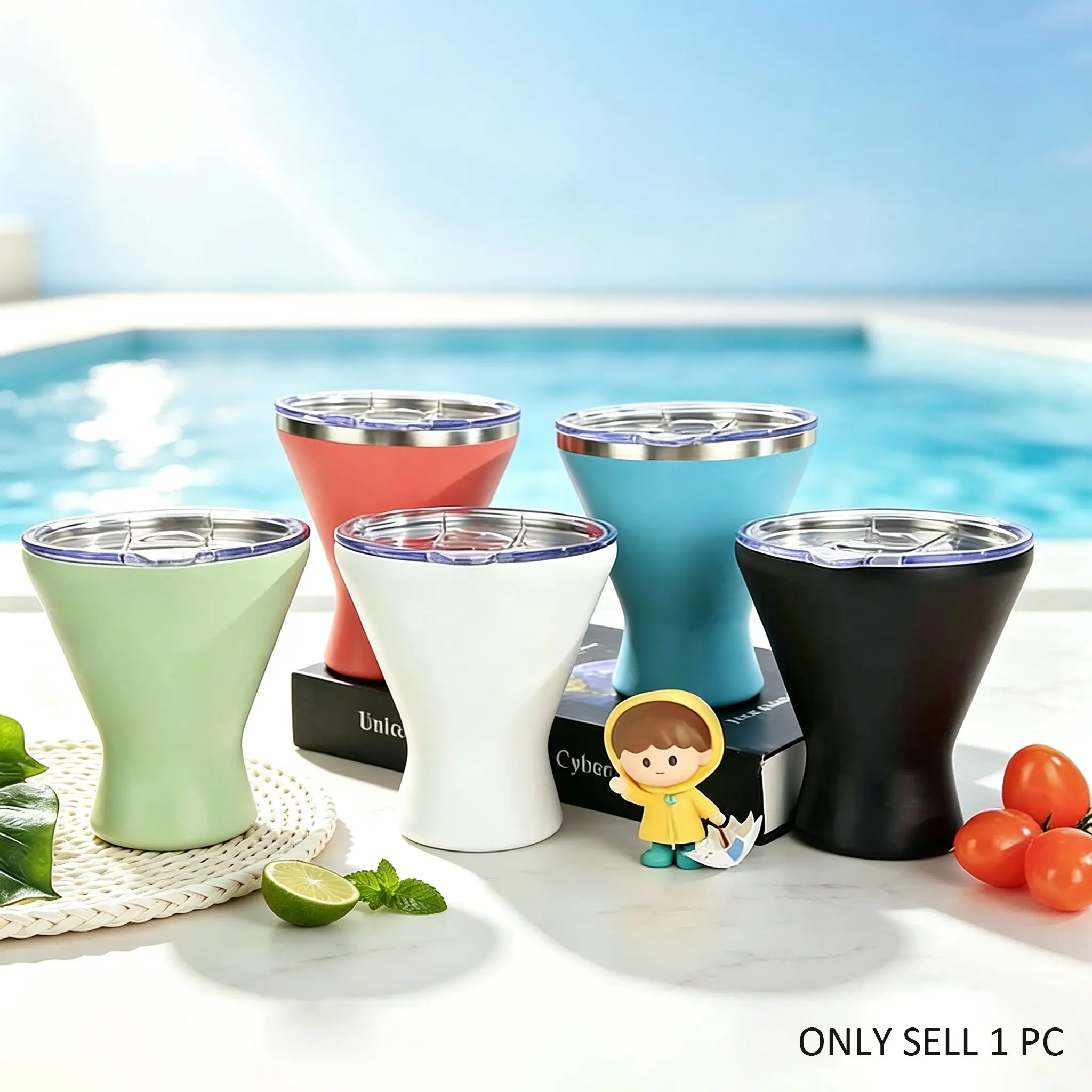 Vacuum Insulated Stainless Steel Margarita Glass with Lid, 360° Spill-proof Martini Cup, Rim can be Salted, Keeps Drinks Cold for 6 Hours, Great for Beach, Patio, or Bar Hangouts, Perfect for Serving Daiquiris, an Awesome Gift for Parties and Holidays
