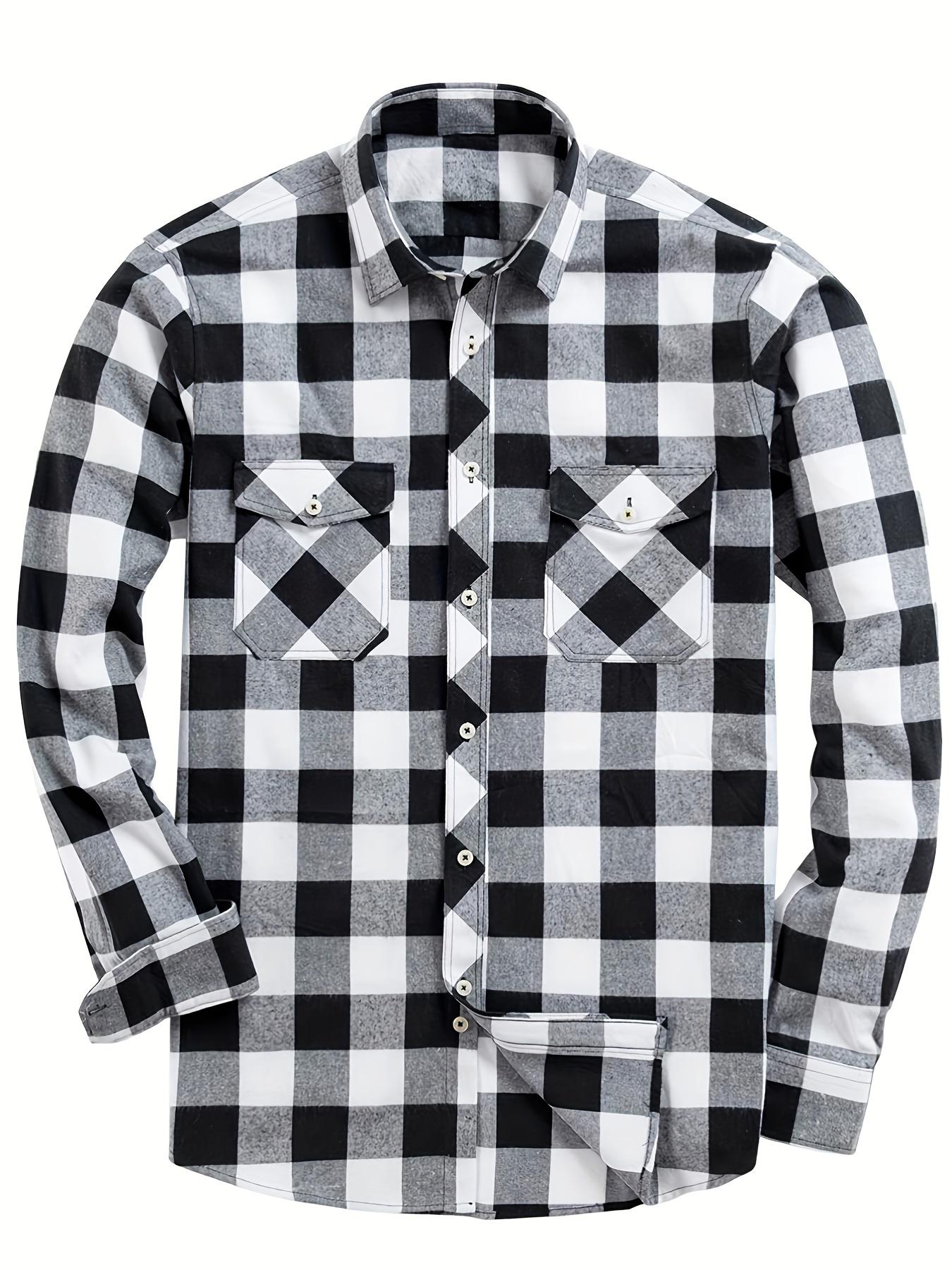 Men's Fashion Casual Flannel Plaid Shirt for All Seasons - Long Sleeve Lapel Collar Regular Fit Polyester Rayon Blend Top - Menswear SpringStatements