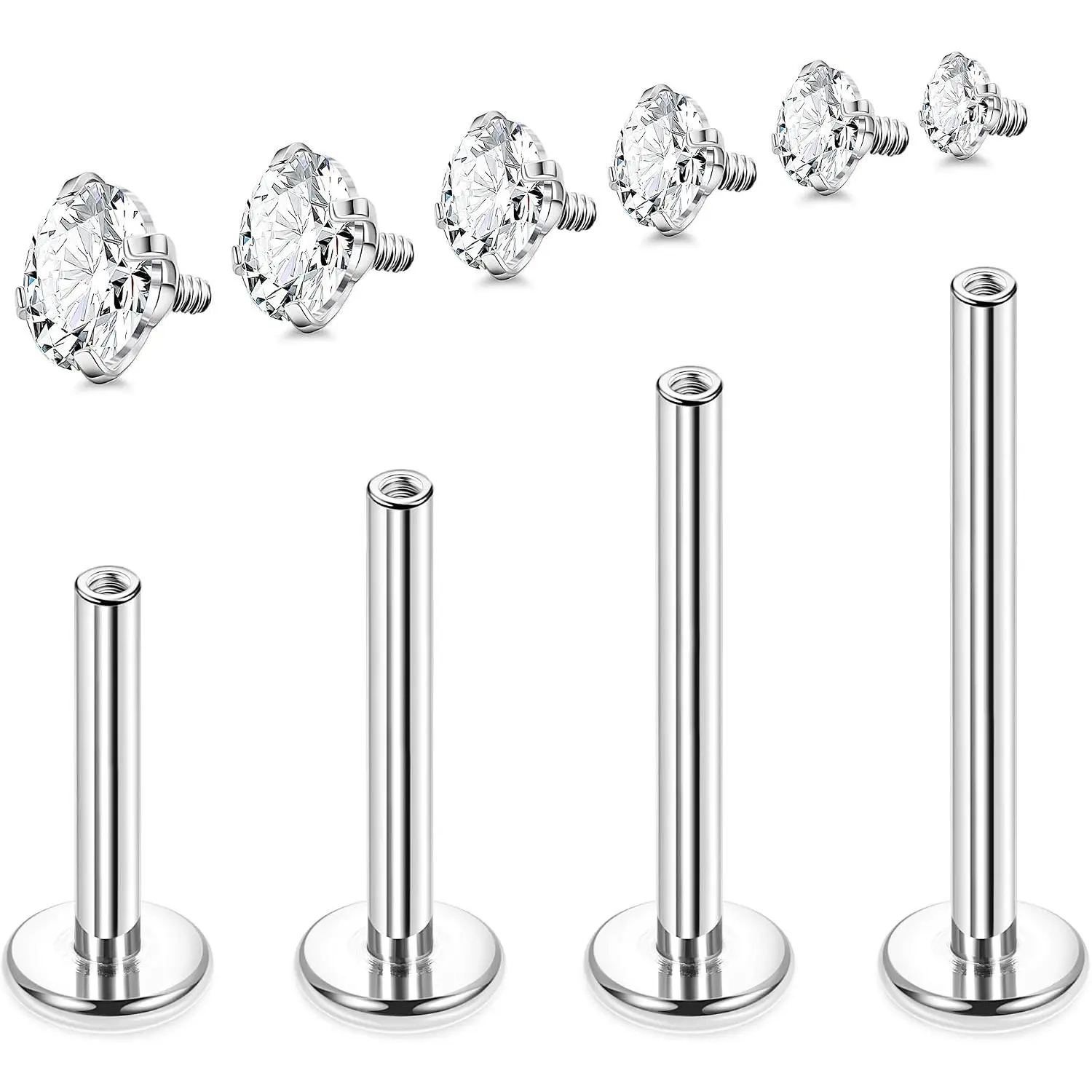 G23 Titanium Labret Studs 16G 18G Internally Threaded Lip Monroe Studs for   CZ Cartilage Tragus Helix Studs Earring Medusa   6/8/10/12MM
