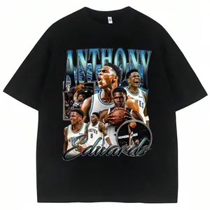 Vintage Graphic T-Shirt Of Anthony Edwards, Men's Clothing, Gift T-Shirt For Basketball Fans, Oversized Cotton Street T-Shirts For Men. Unisex Cotton T-Shirt