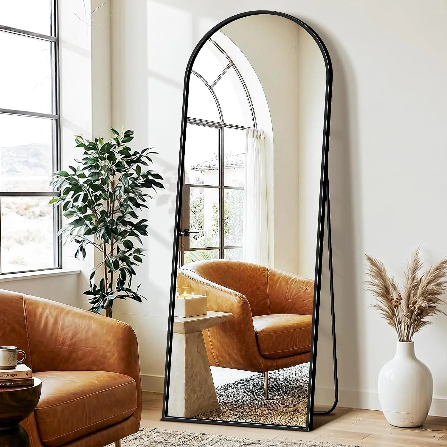 Arched Full Length Mirror with Stand, 70"x24" Full Body Floor Mirror, Black | HD Shatterproof Glass, Aluminum Alloy Frame, Free Standing/Leaning/Wall-Mounted for Bedroom, Living Room, Cloakroom, Entryway