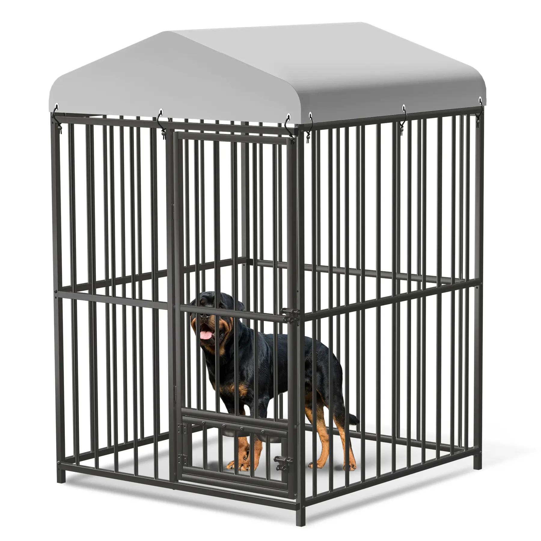 Heavy Duty Outdoor Dog Kennel with Roof – Galvanized Steel, Weatherproof & Rust-Proof | Secure Locking Door, Ventilated Mesh | Ideal for Large Breeds (Labrador, German Shepherd) | Easy Assembly, Open Bottom | Safe Garden Run for Dogs | 4x4ft or 8x4ft