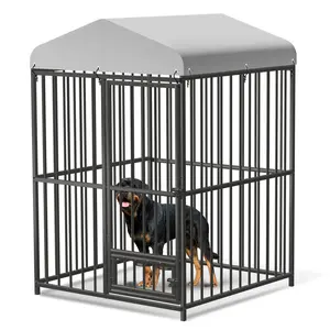 Heavy Duty Outdoor Dog Kennel with Roof – Galvanized Steel, Weatherproof & Rust-Proof | Secure Locking Door, Ventilated Mesh | Ideal for Large Breeds (Labrador, German Shepherd) | Easy Assembly, Open Bottom | Safe Garden Run for Dogs | 4x4ft or 8x4ft