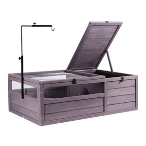 VEVOR Tortoise Habitat, Wooden Tortoise House Indoor Outdoor, Tortoise Enclosure with Adjustable Lamp Holder, 2-Room Reptile Enclosure Small Animal Cage for Gecko, Lizard, Snake 38x24x13 inch