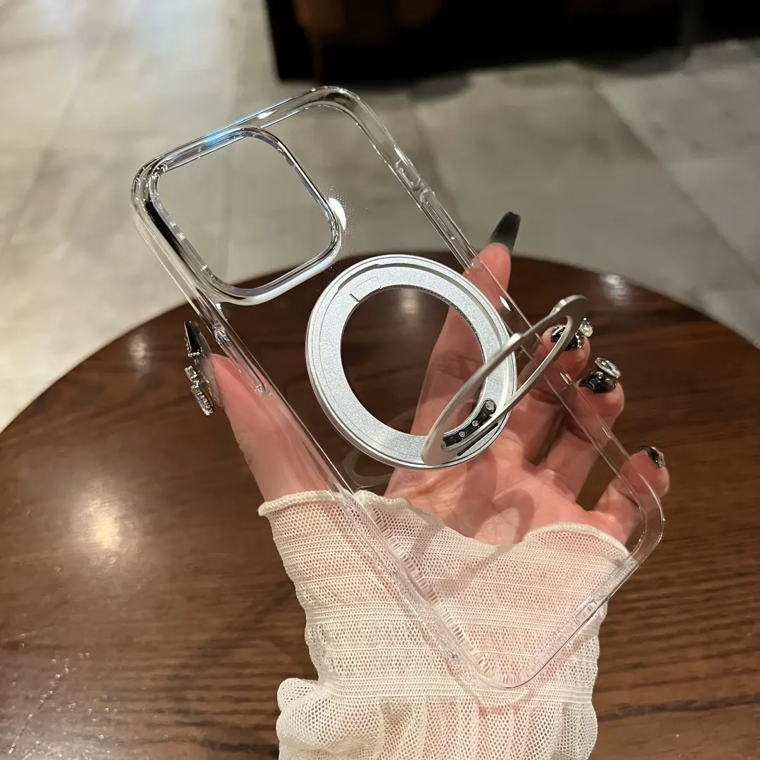 MagSafe Compatible 360° Rotating Ring Kickstand Phone Case for iPhone 17/16/15/14/13 Pro Max Air, Clear Transparent TPU+PC Anti-Yellowing Shell