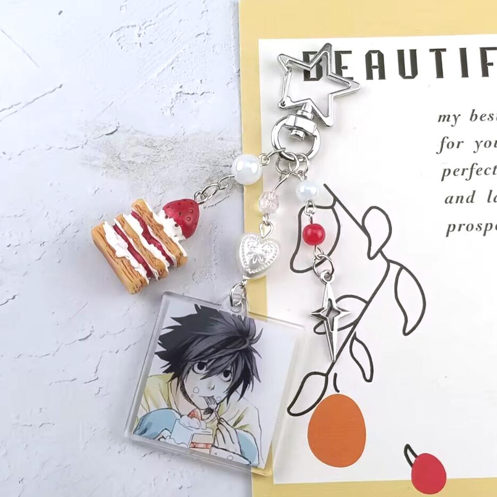 Handmade Anime Death Note L Lawliet Cake Beaded Keychain Bags Charms Aesthetic Handbag Pendant Key Ring Toys Christmas Gifts