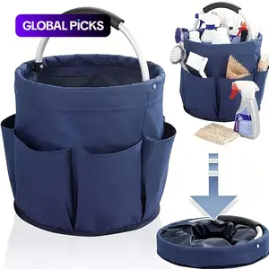 Foldable Storage Basket, 1 Count Multi-Functional Garden Tool Tote with 6 Pockets, Portable Organizer Bag with Rounded Handle, Multipurpose Basket for Home, Office, Dormitory and Outdoor Use