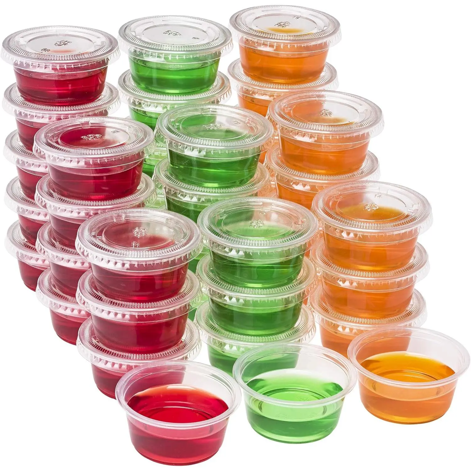 Plastic Portion Cups with  2 oz. Pack of 150 Leakproof Jello Shot Cup Mini Containers for Salad Dressing Sauce Condiment Snack Souffle and Salsa, Disposable