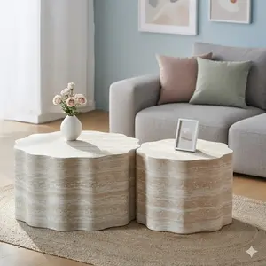 Set of 2 Round Coffee Tables for Living Room, Faux Mars Pattern Modern Minimalist Side Tables Accent End Table End Table for Apartment, Office
