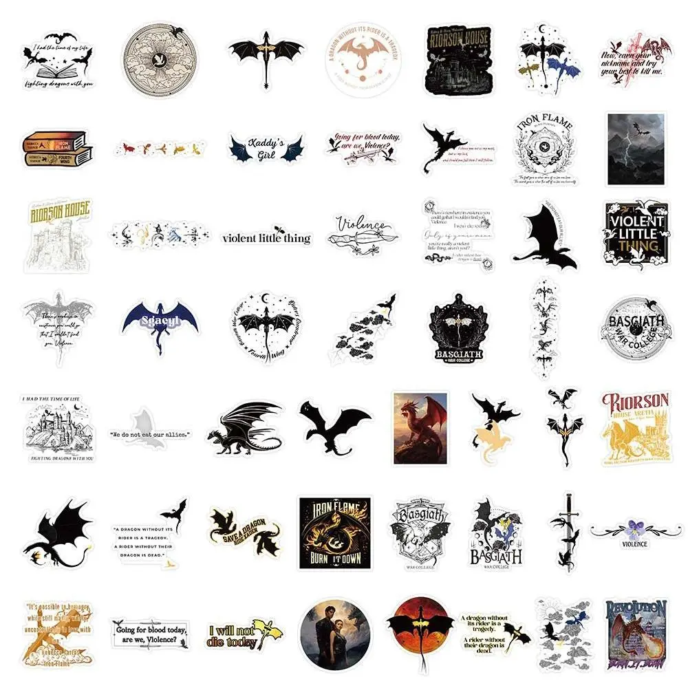 10/30/50pcs Cool Fantasy Novel Fourth Wing Stickers Dragon Cartoon Decal DIY Stationery Phone Helmet Guitar Waterproof Sticker