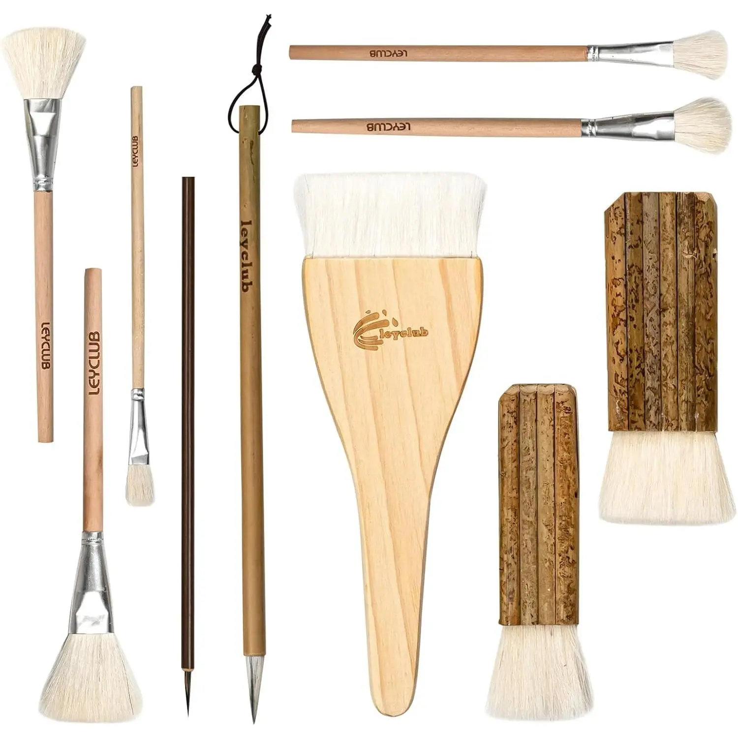 10 PCS Brush Set, Soft Wool Bristle Tools with Different Shapes for Ceramic Art, Pottery Glazing
