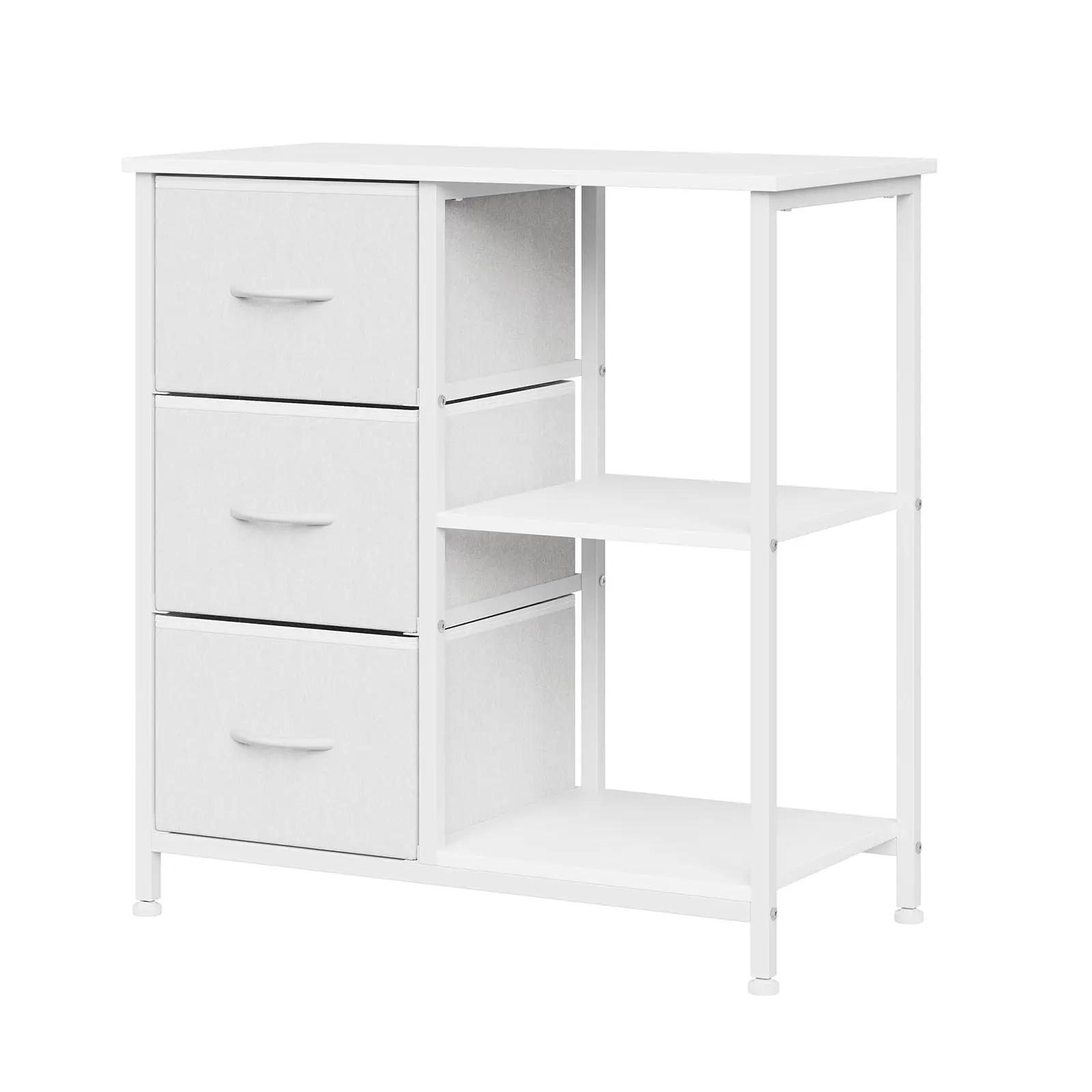 Modern Fabric 3-Drawer File Cabinet - Single Unit Office Organizer, Printer Stand with 2 Open Storage Shelves for Under Desk Use, Open Shelves