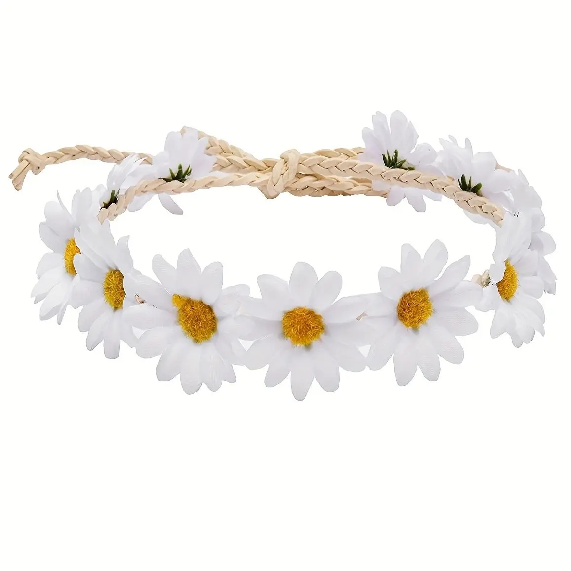 1pc Boho Chic Polyester-Spandex Daisy Headband - Feather-Free Floral Crown, Hippie Sunflower Hair Accessory for Wedding Bridal Photo Props, Unisex