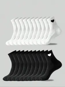 5 Pairs/10 Pairs/20 Pairs Socks, Heart Pattern Mid-Calf Socks, Unisex, Sweat-Wicking, Odor-Resistant, Comfortable, All Seasons