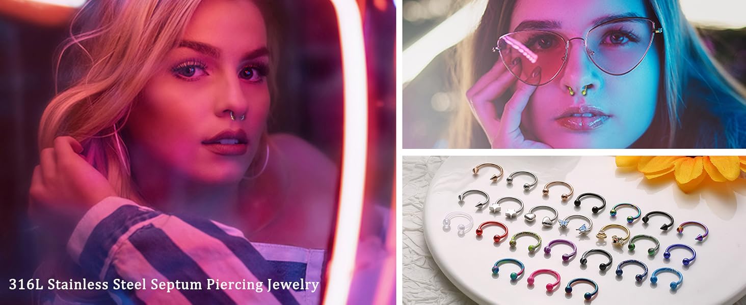 BESTEEL 24 PCS Septum Nose Rings for Women 16G - Hypoallergenic Horseshoe Lip Daith Piercing Jewelry Cute Small Stainless Surgical Steel Rook Conch Helix Tragus Daith Cartilage Earrings Hoops Set 10mm BESTEEL 24 PCS Septum Nose Rings for Women 16G - Hypoallergenic Horseshoe Lip Daith Piercing Jewelry Cute Small Stainless Surgical Steel Rook Conch Helix Tragus Daith Cartilage Earrings Hoops Set 10mm