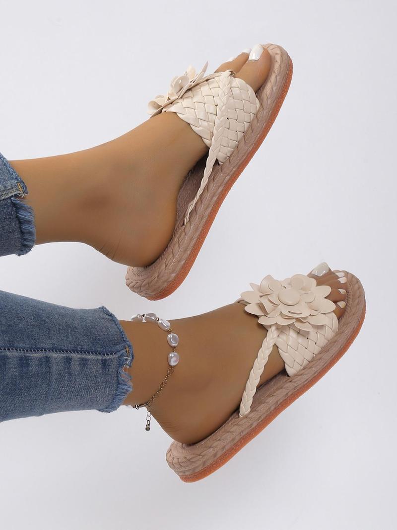 Fashionable Floral Decorated Flat Slides for Women, Fashion Daily Wear Footwear, Summer 2025 Casual Comfortable Viscose Flip Flops for Beach, All-match Indoor Shoes for Daily Use, Daily Clothing Decor