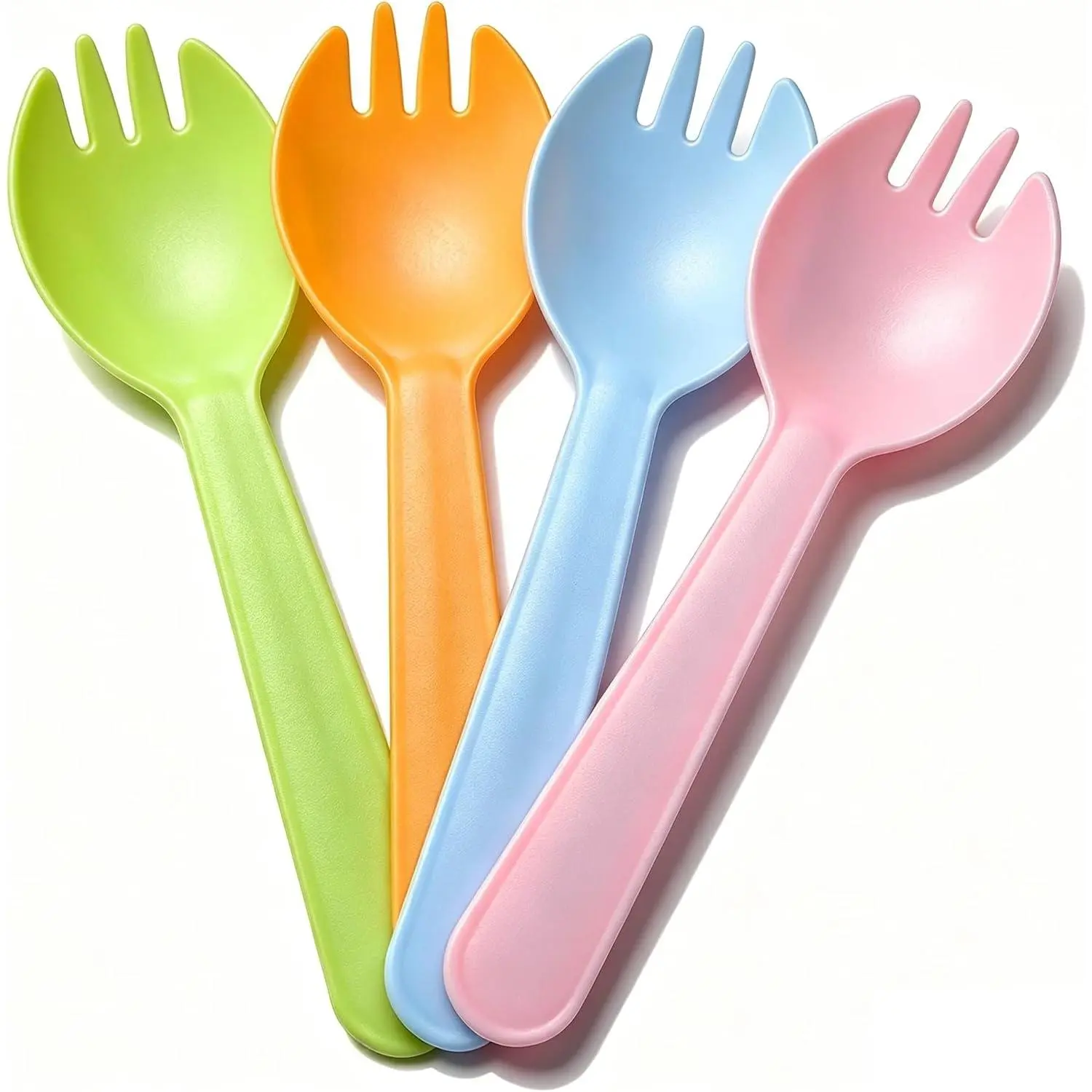 4.3" Mini Disposable Sporks 100ct, Plastic Spork 2-in-1 Utensils, 4 Colors, 25ct Individual Package Per Color - Made by