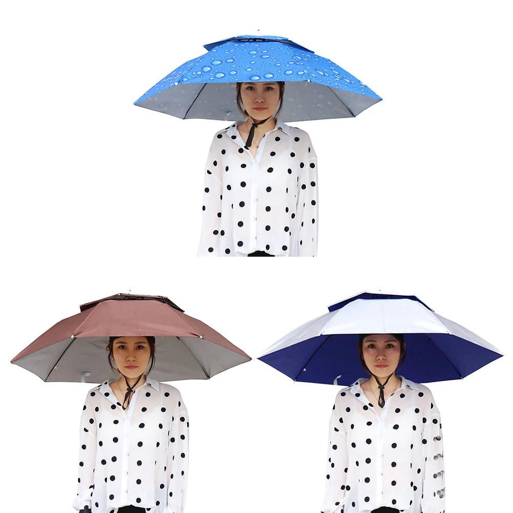 Oversized Hands-Free Umbrella HatAdjustable Sun Rain Cap,7-Rib Anti-UVWaterproof Headwear for Fishing Gardening GolfSunshade Outdoor