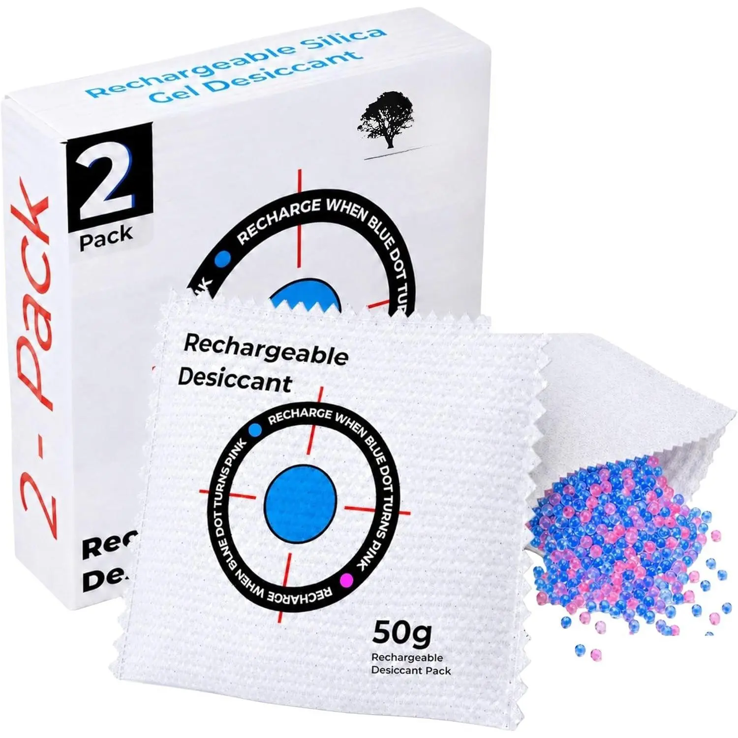 Rechargeable Desiccant Packs for Storage - Leak-Proof  Safe  Absorber for Firearm Cases, Cabinets &  - Color Indicating Silica Packets for  Control (50 gr, 2-Pack)