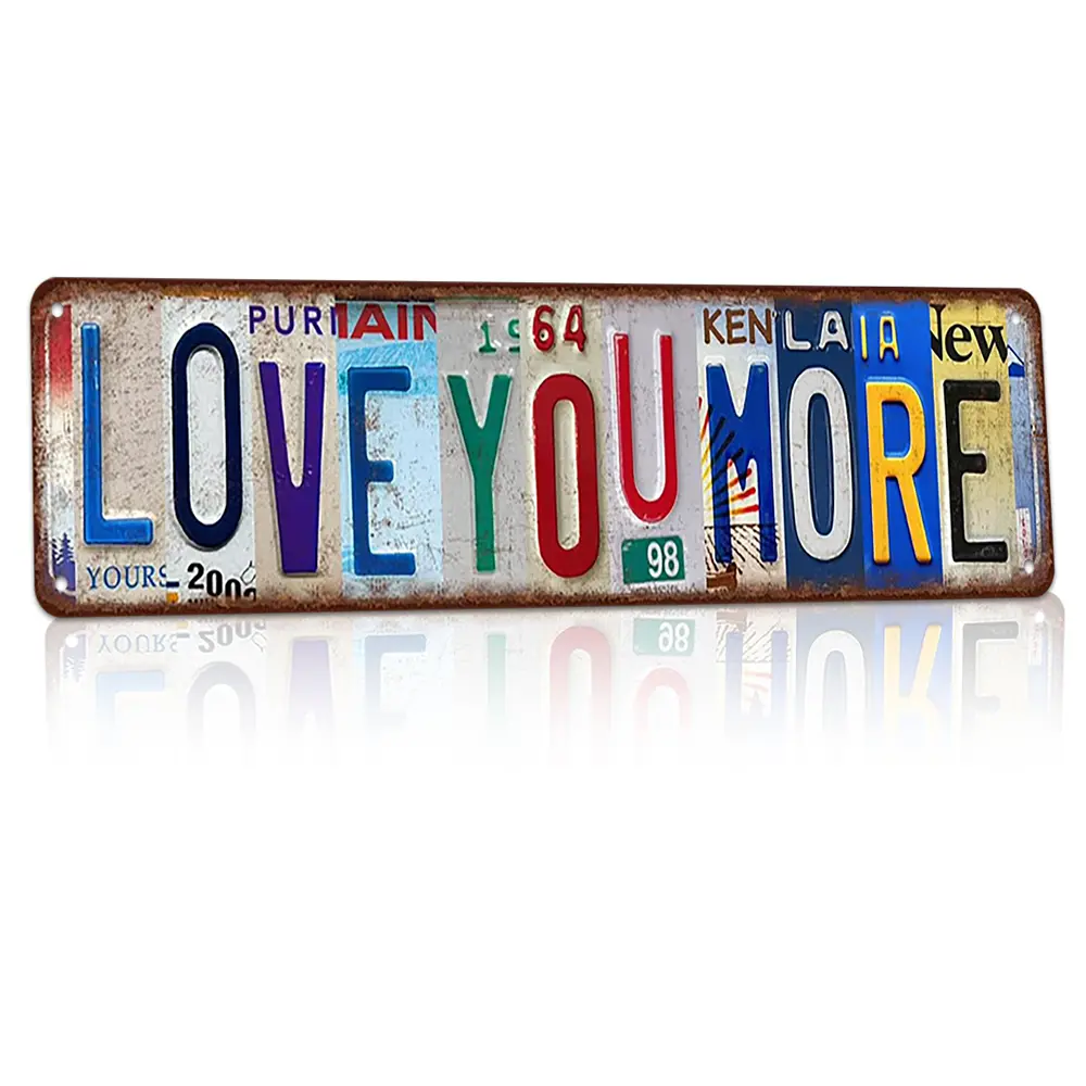 Love You More License Plate Style Flat Printed 16x4 Inch Weatherproof Rust-Proof Aluminum Metal Sign Multicolor Decor Design Home Wall Art, Romantic Gift For Couples