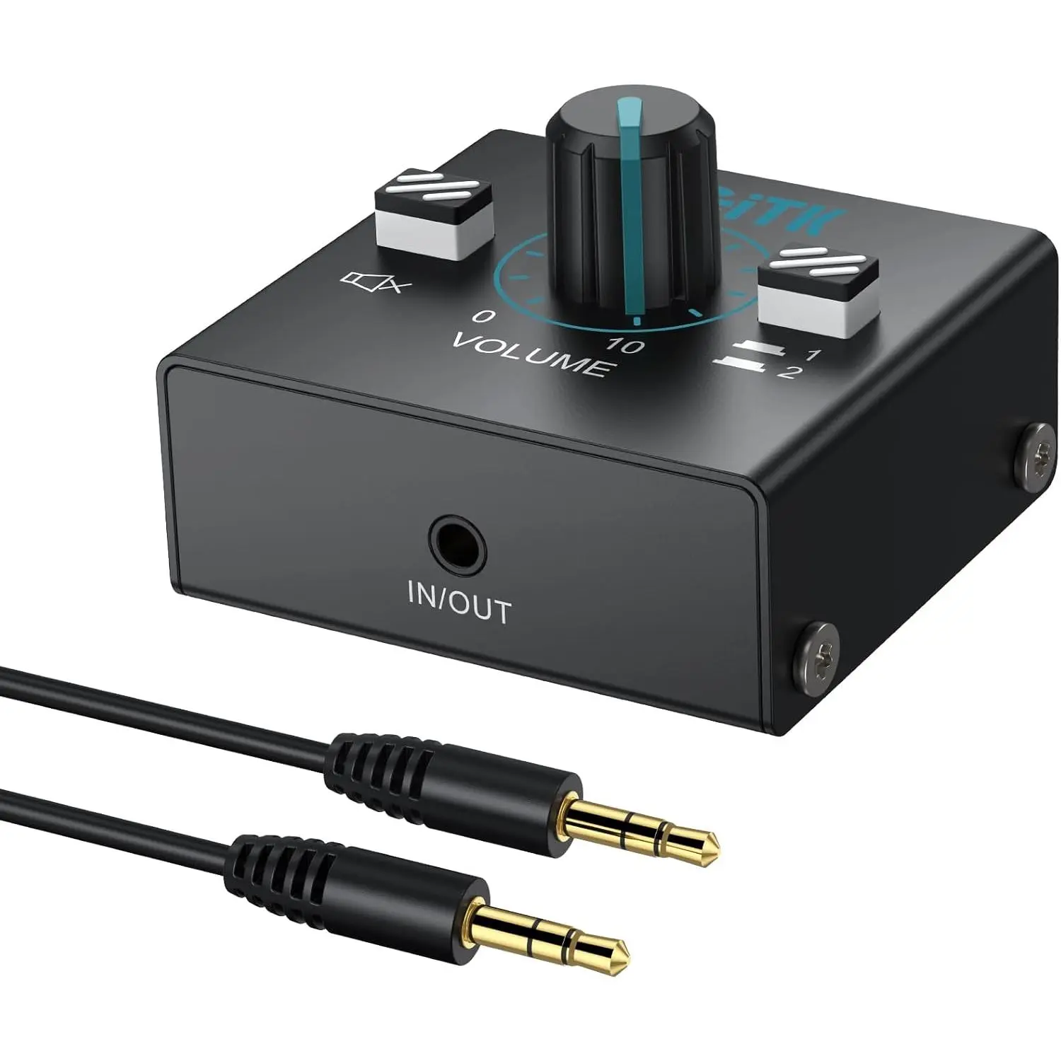 3.5mm Audio Switcher with Volume Control, 1 in 2 Out & 2 in 1 Out Bi-Directional Switcher, Mute Function,Easy Change Stereo Audio Switch Splitter 2 Ports Aux Selector for PC TV Phone Headphone