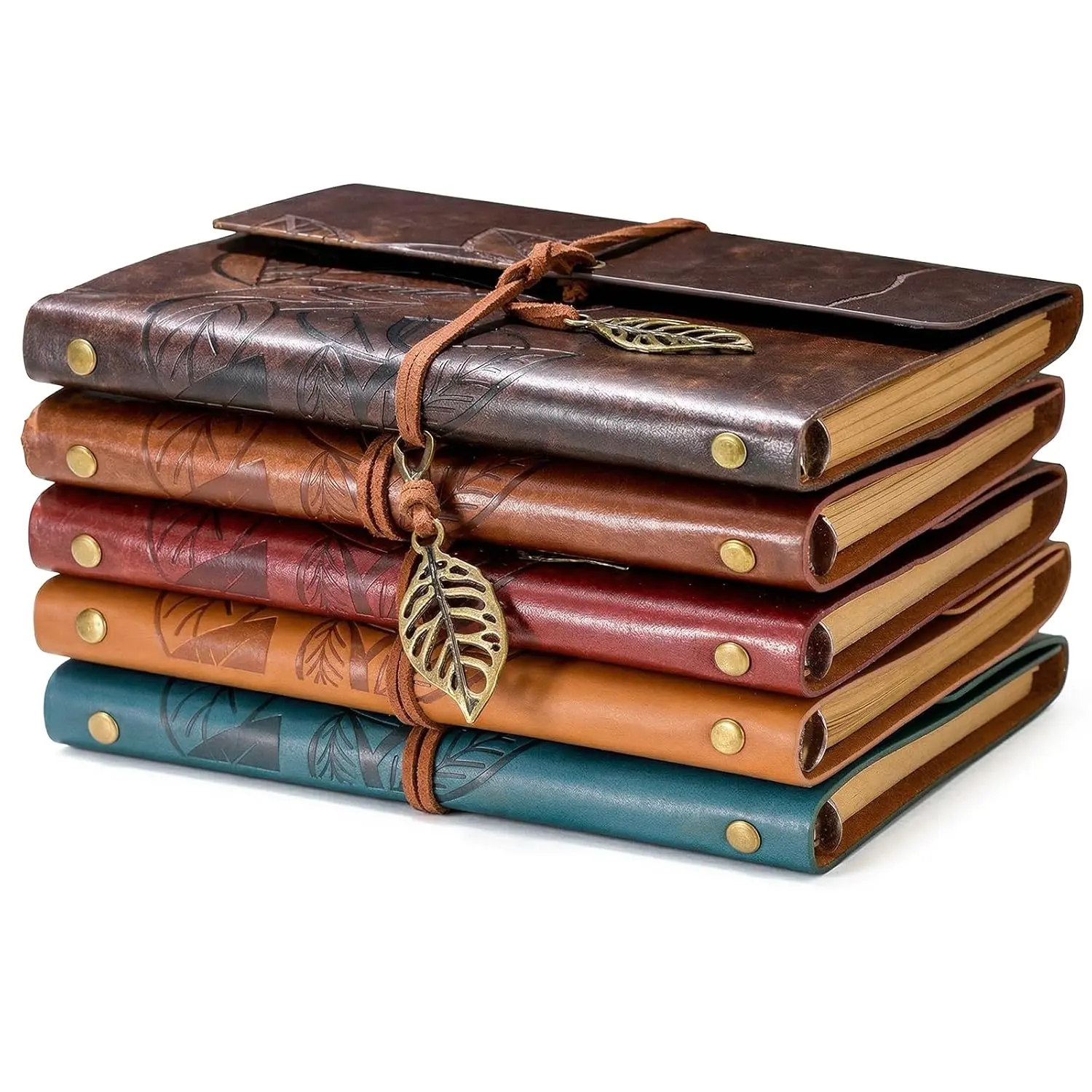 kenaeooe 5-Pack Journal Notebook Bulk, Refillable Leather Diary  Writing Journal with Blank Pages & Pendant, PU Leather Travel Business Work Notebook  Set for Women & Men (A6, 7.3"x5.1")