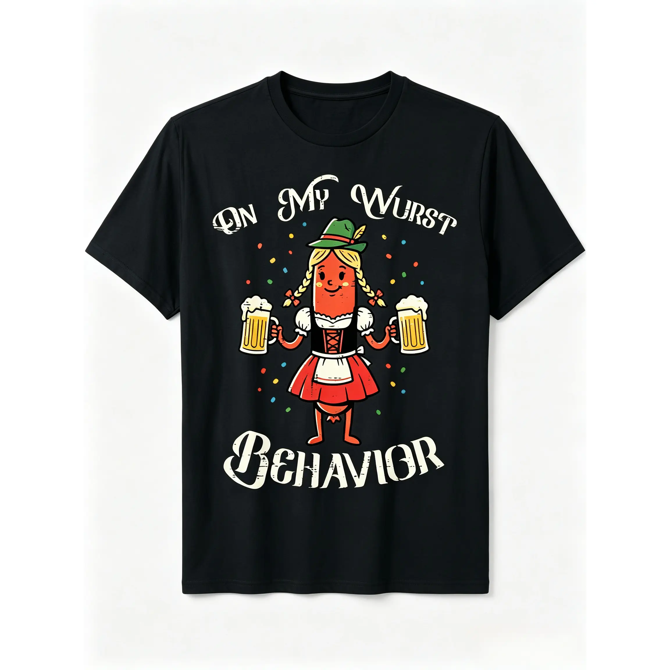 On My Wurst Behavior T-Shirt, Funny Women's Oktoberfest Graphic Tee, Oversized Smooth Cotton Shortsleeve Top for Everyday Wear, Print, Fit, Soft, Loose, Apparel, Casual, Fabric, Ribbed, Piece, Printed, Digital Print