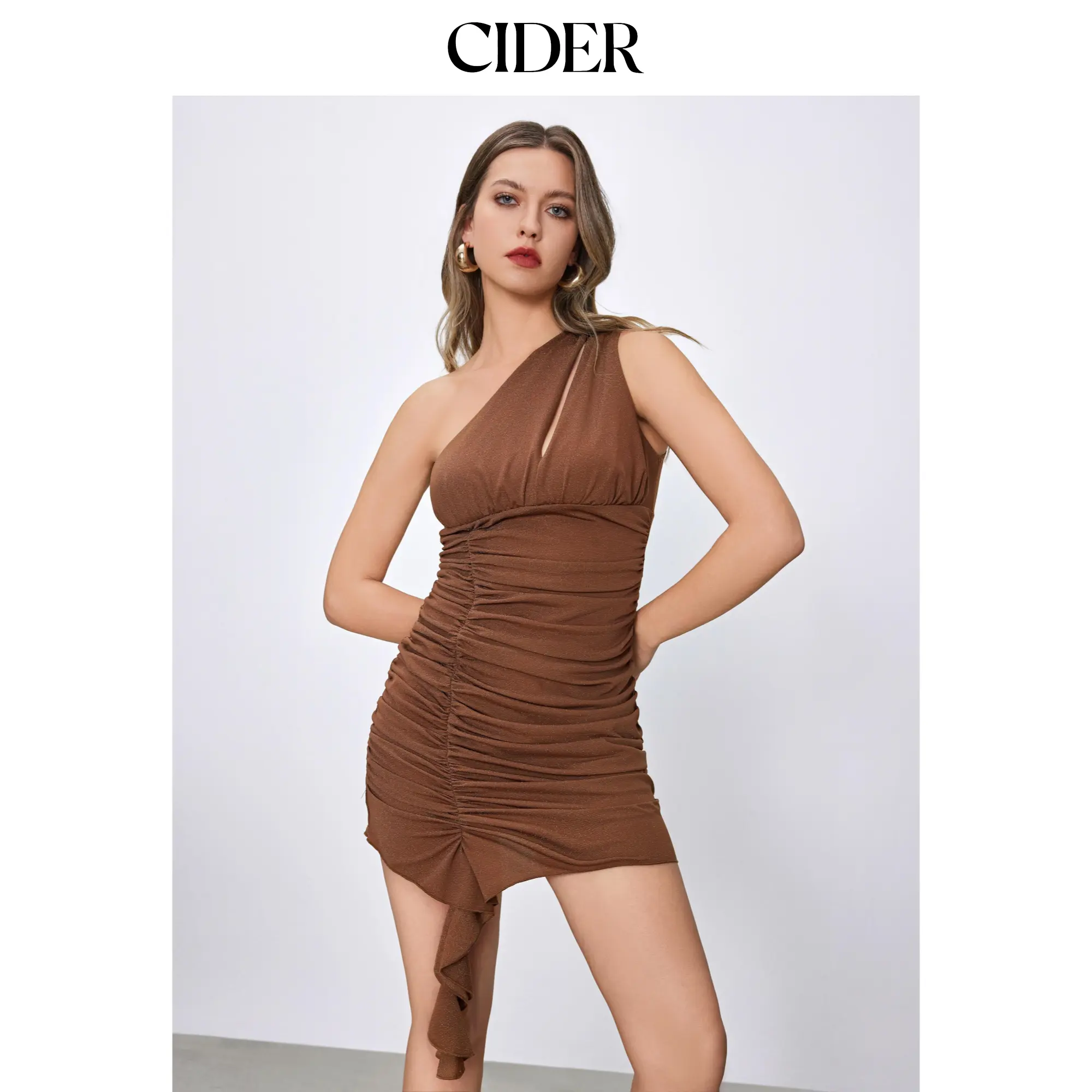 Cider [size 0-10] Asymmetrical Neck Ruched Mini Dress SummerFinds