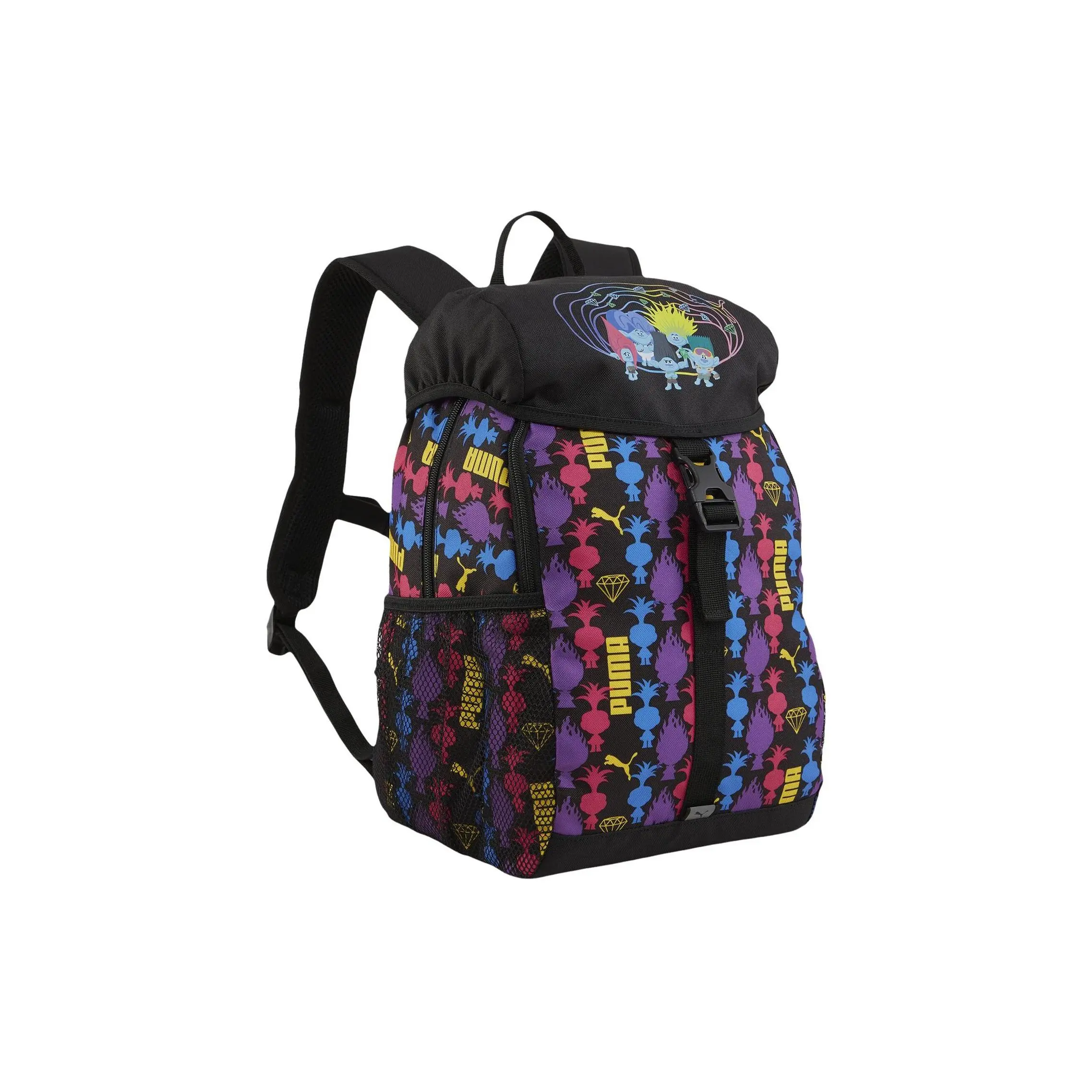 Puma x Tangled Collaboration Backpack for Men and Women – Fashionable Woven Style in Black with Full Print