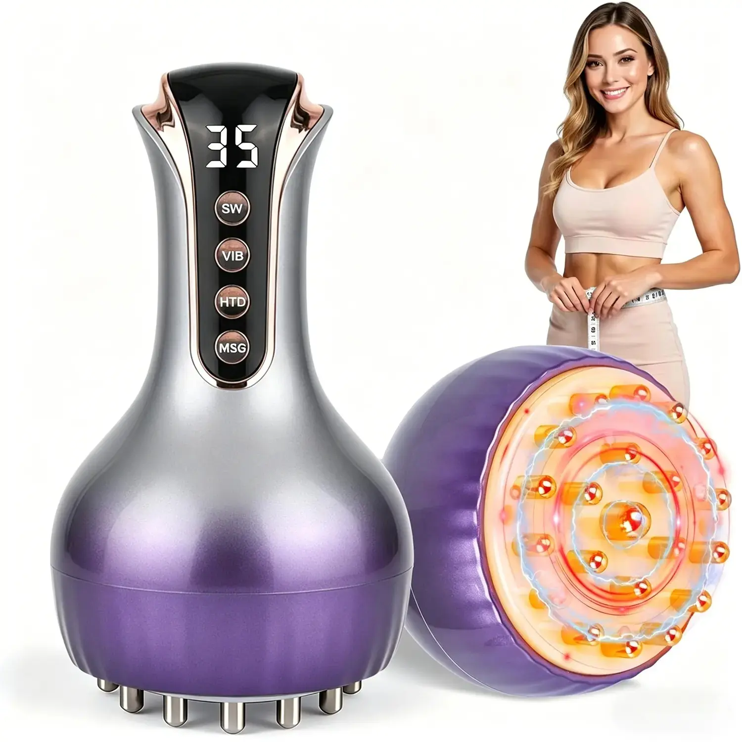 Electric Gua Sha Massage Brush, 35 Levels Microcurrent Heating Vibration Massager, Abdominal and Skin Care, Perfect Gift for Girlfriend