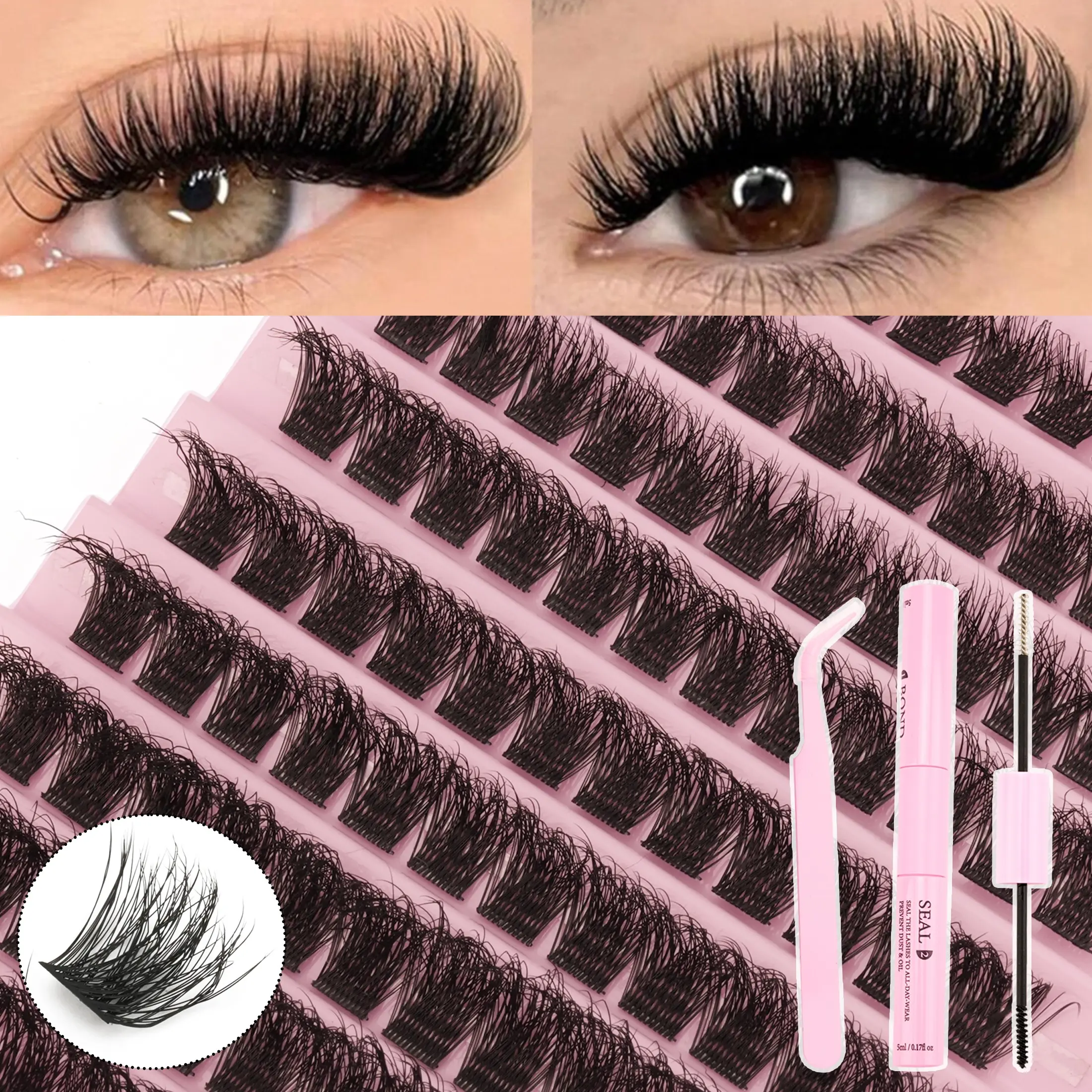 120pcs Dense False Lash Kit, Makeup, Includes Glue and Tweezers, Voluminous Lash Clusters, Individual Lashes, D Curl, 8-18mm, Synthetic Fiber